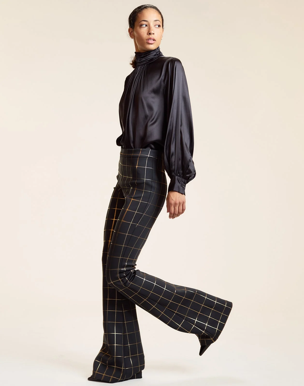 Cynthia Rowley Metallic Bonded Pants - Gold Plaid - Image 3