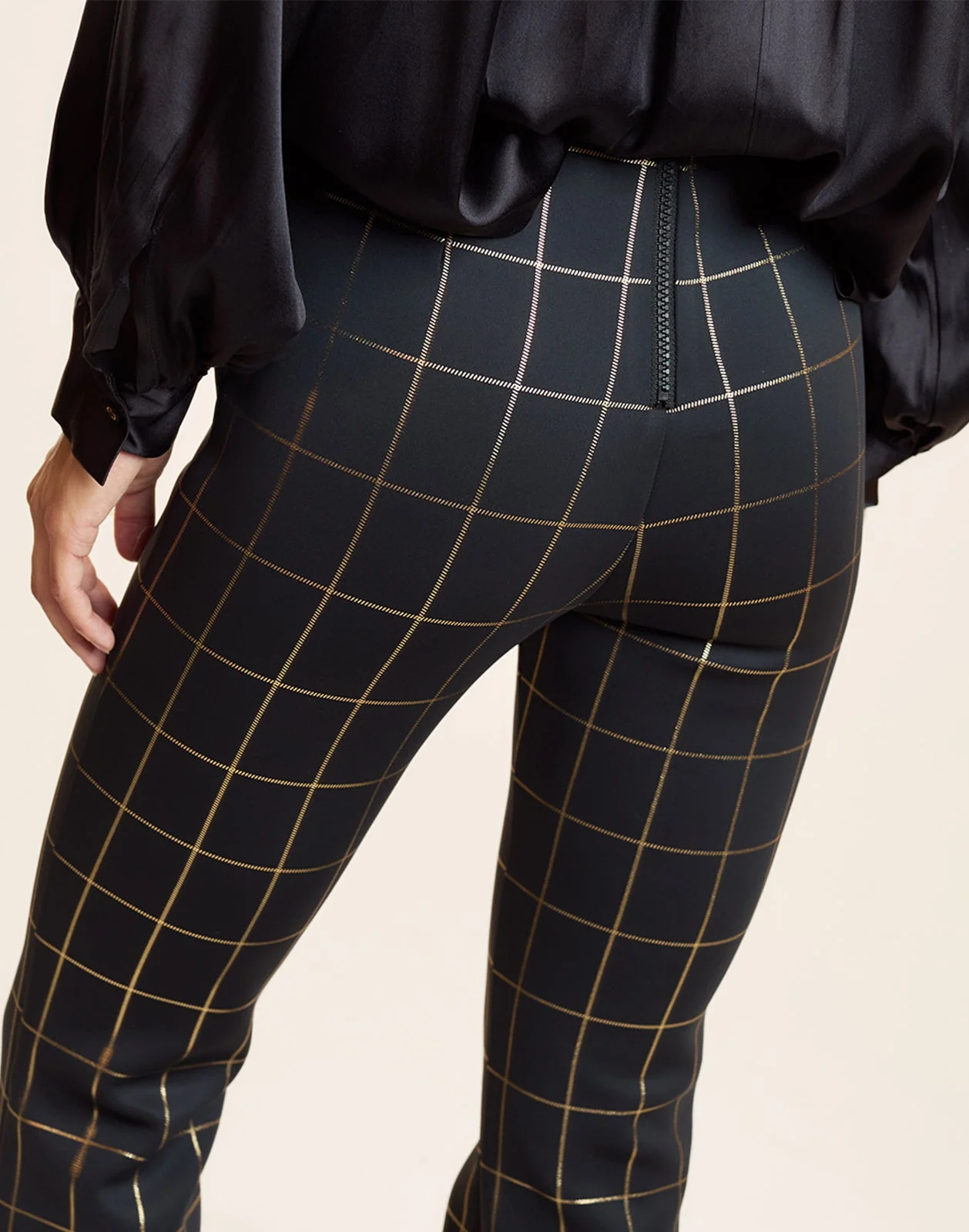 Cynthia Rowley Metallic Bonded Pants - Gold Plaid - Image 4