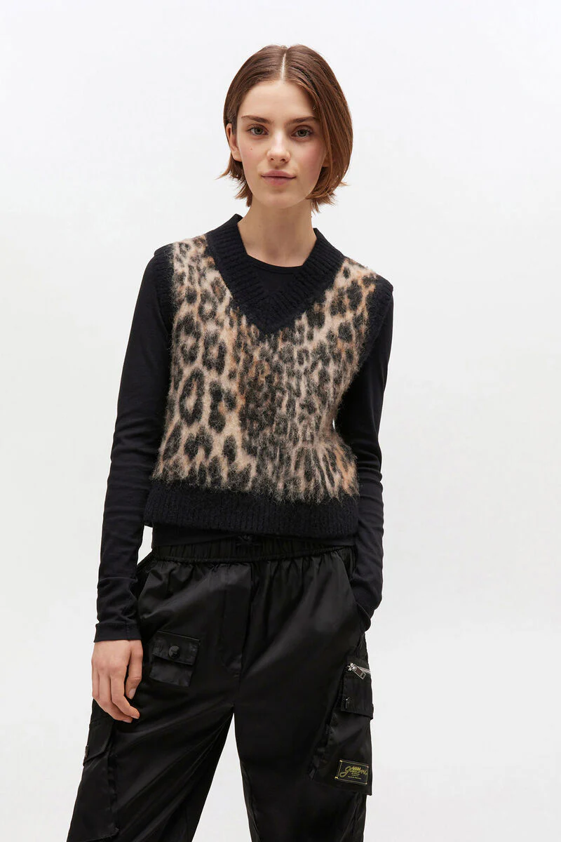Ganni Soft Wool Vest - Leopard Print - Image 2