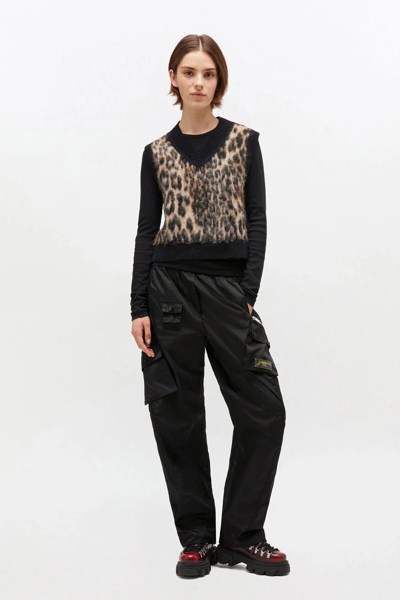 Ganni Soft Wool Vest - Leopard Print - Image 3