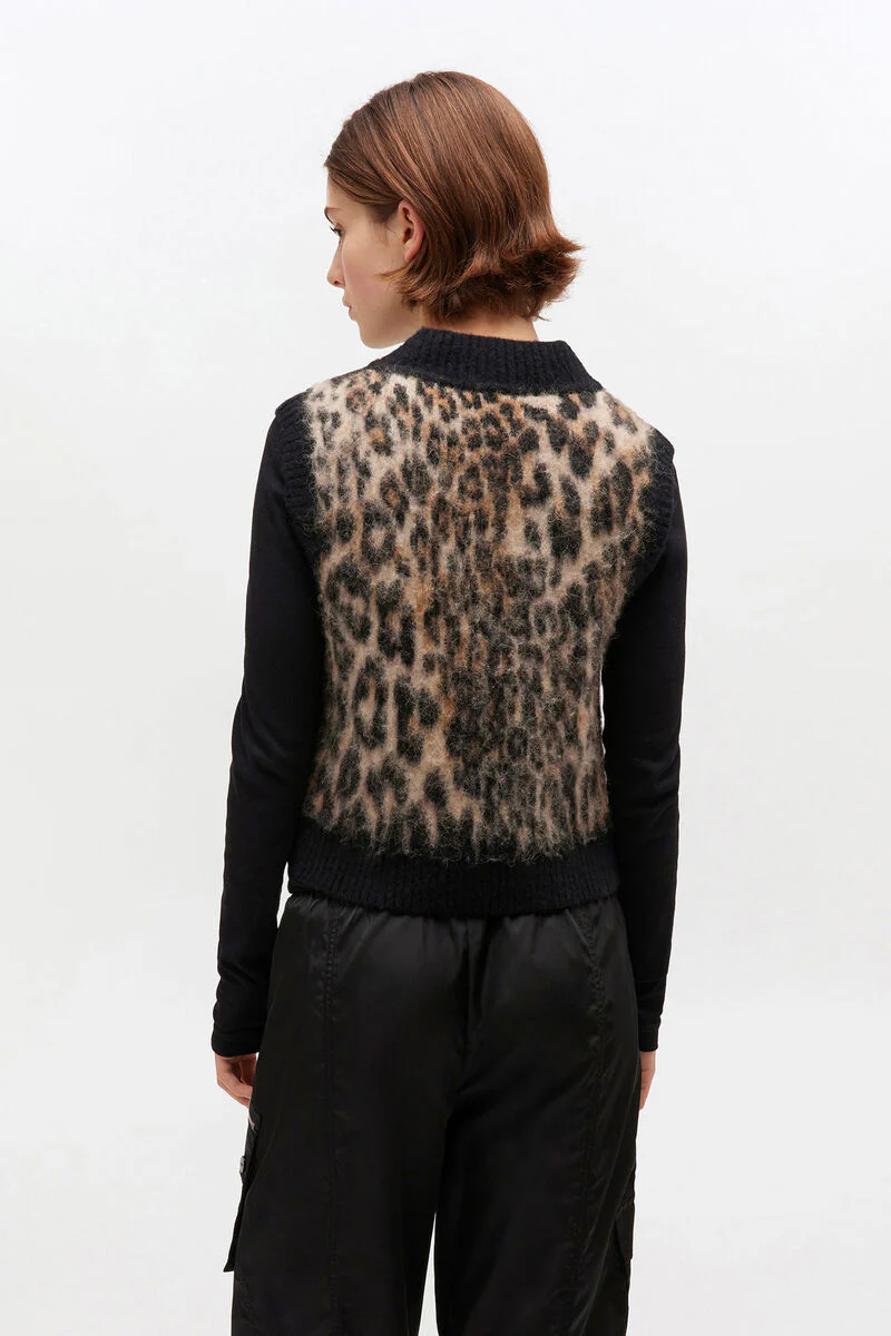 Ganni Soft Wool Vest - Leopard Print - Image 4