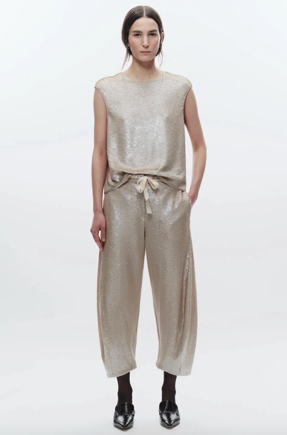 Saint Art Shane Sequin Barrel Pant - Pearl - Image 4