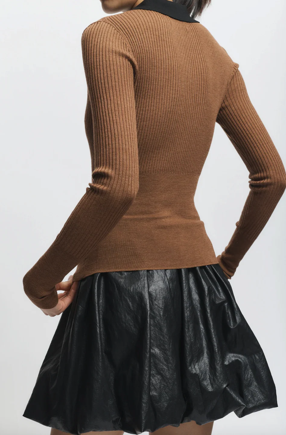 Saint Art Cillian Rib Polo Sweater - Black/Brown - Image 3