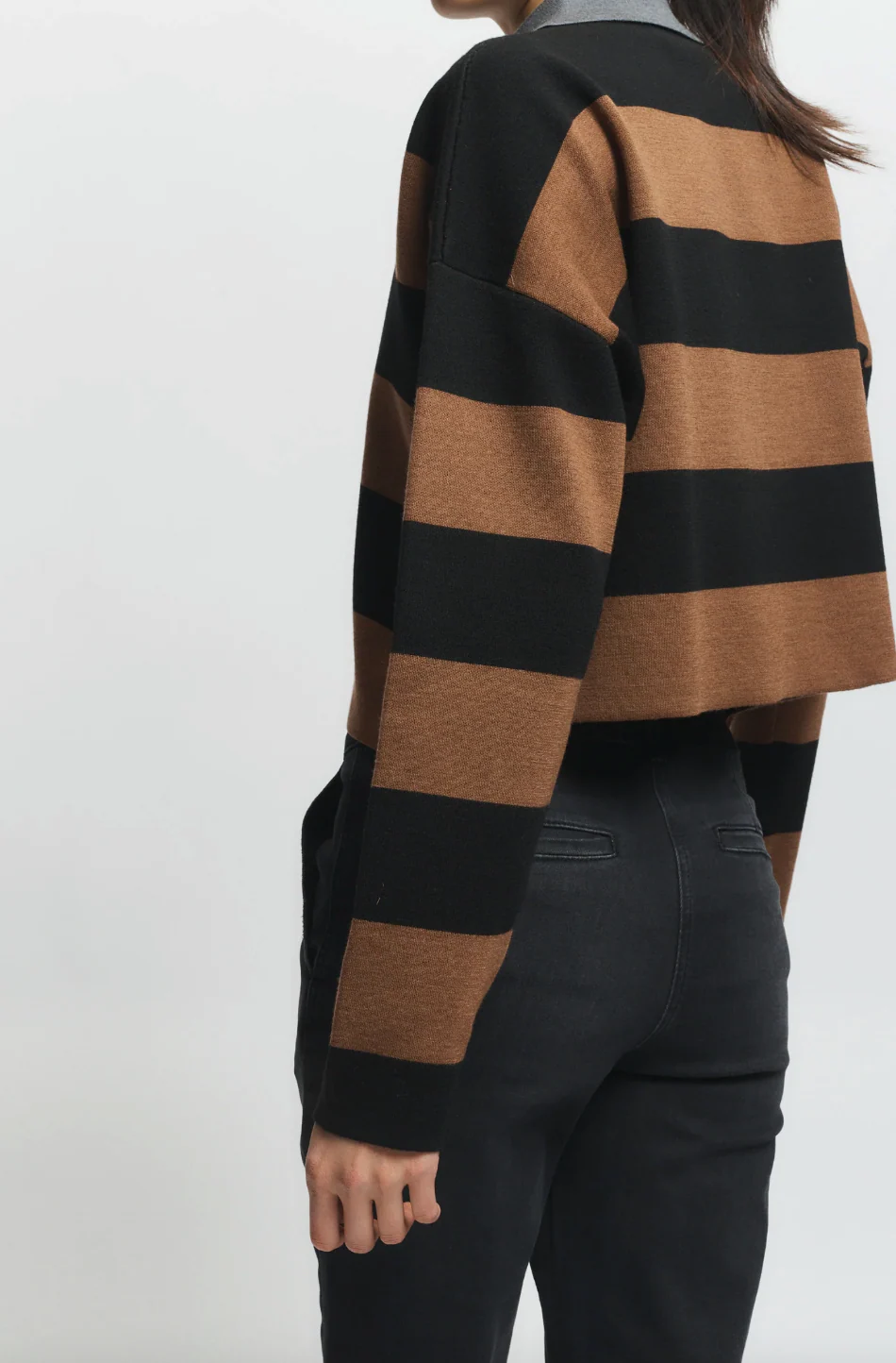 Saint Art Simira Striped Knit Polo Top - Black/Brown - Image 5