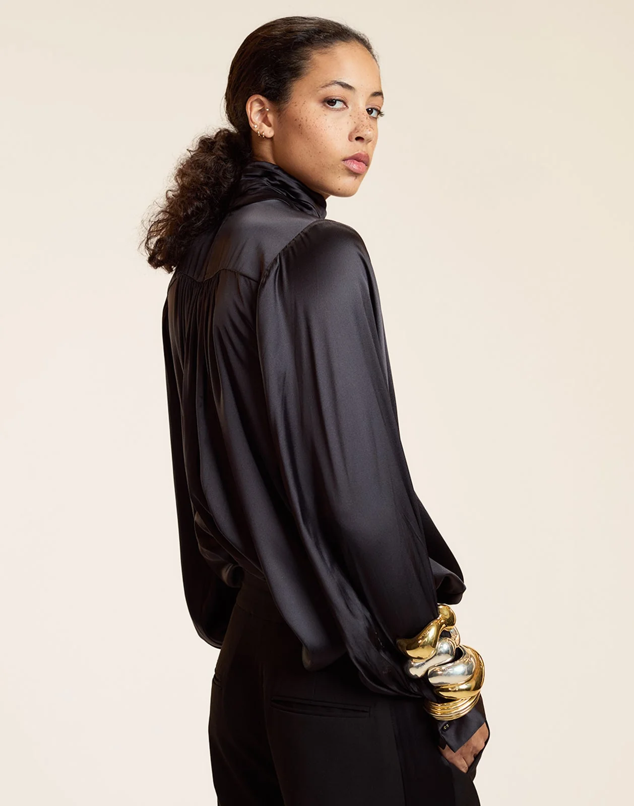 Cynthia Rowley Monroe Silk Blouse - Black - Image 2