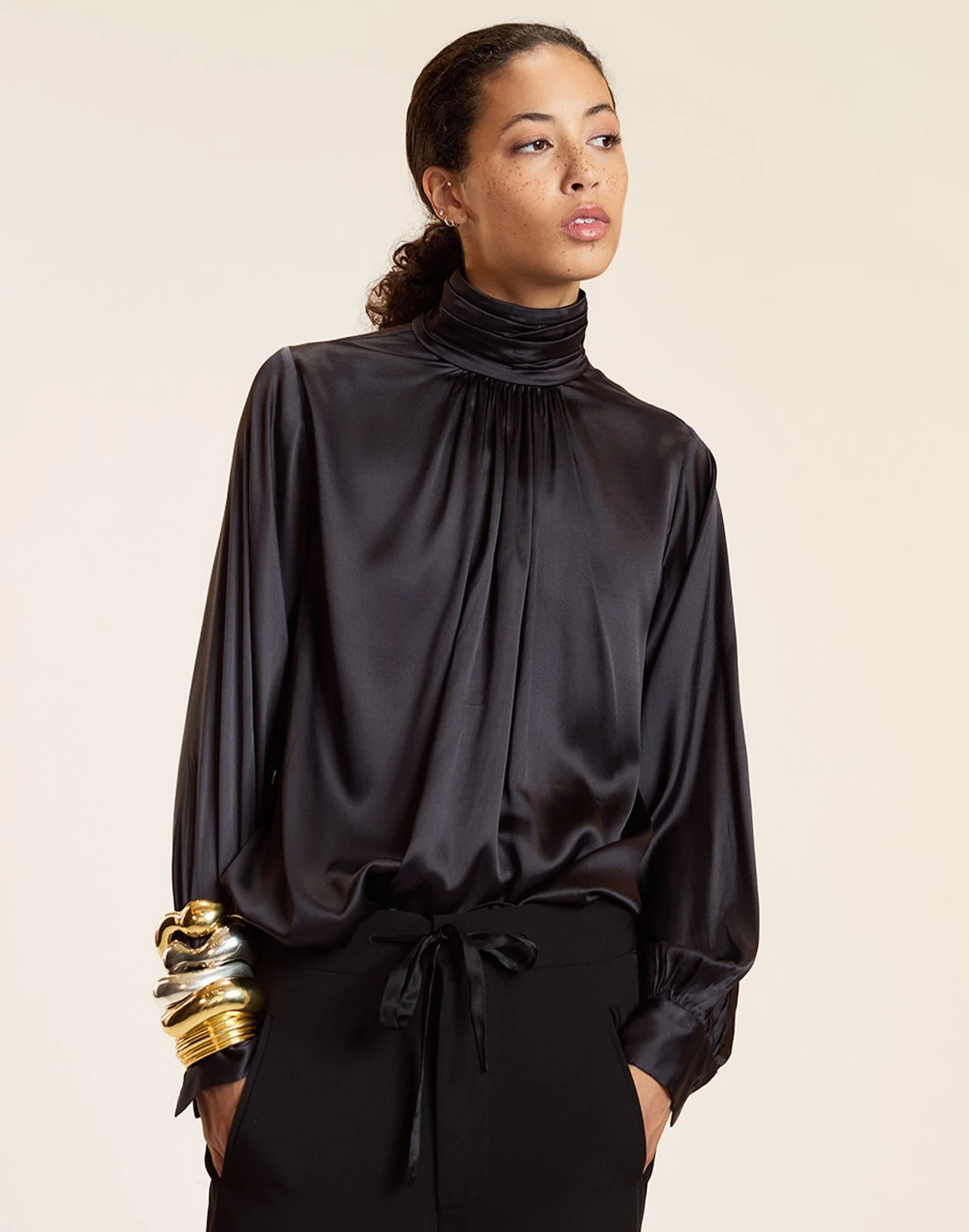 Cynthia Rowley Monroe Silk Blouse - Black - Image 3