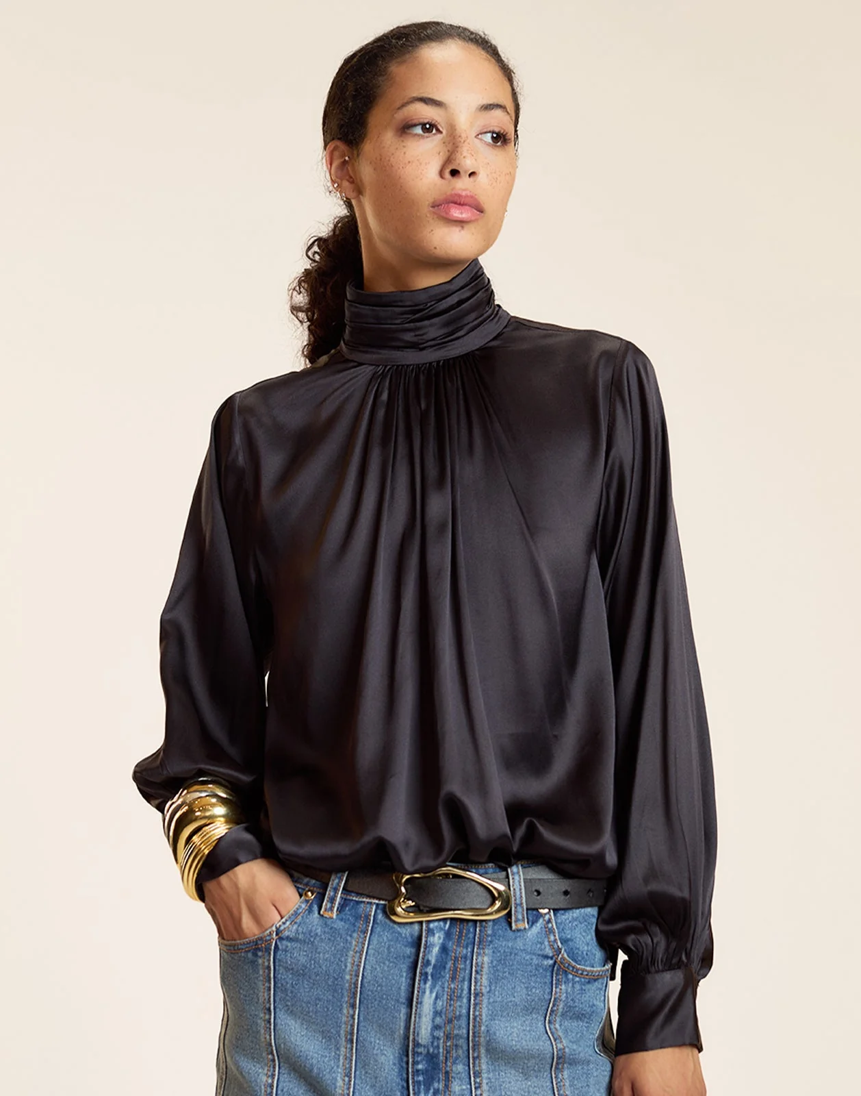 Cynthia Rowley Monroe Silk Blouse - Black - Image 4