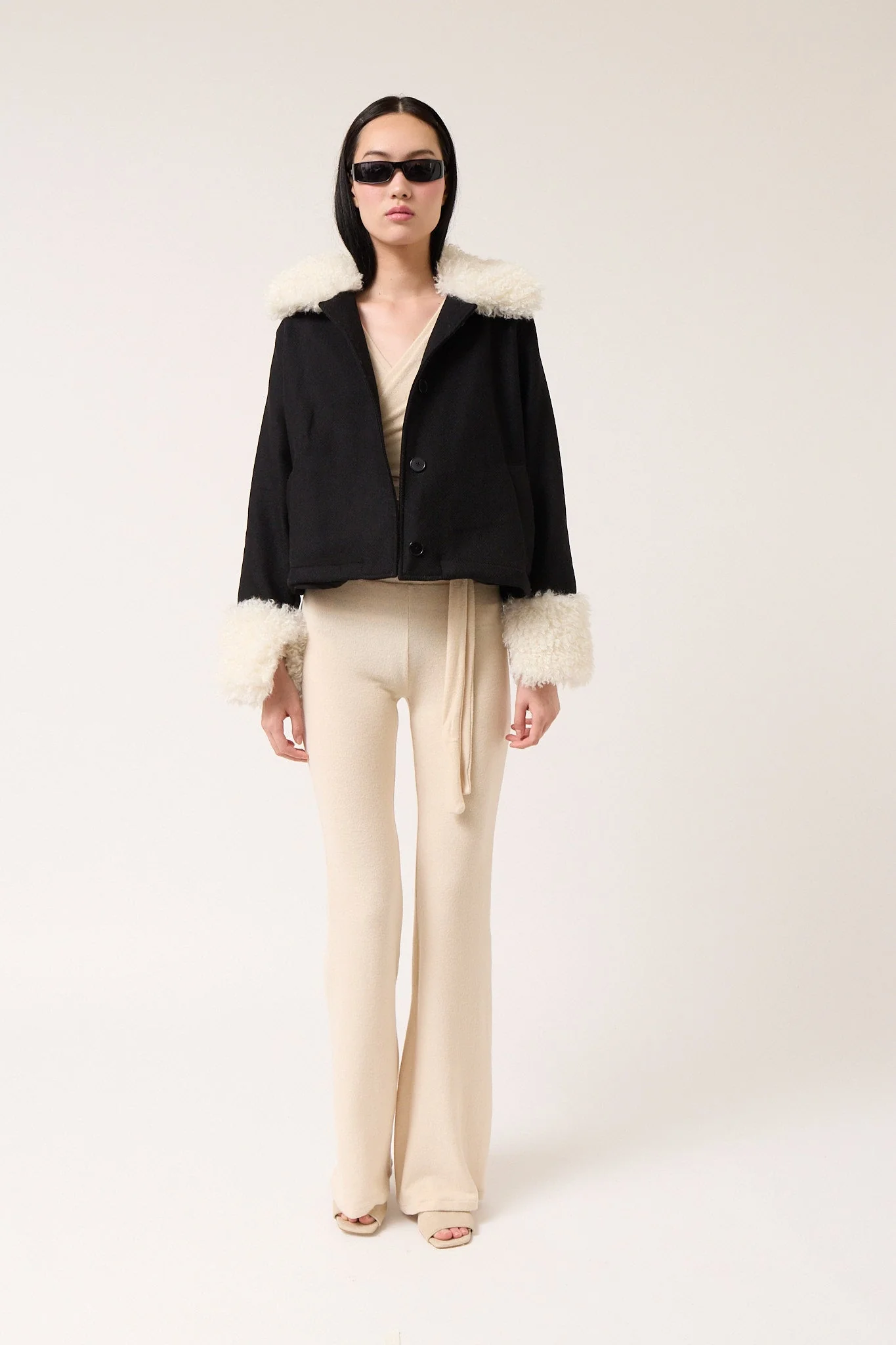 Colmillo de Morsa Wool Jacket with Contrast Collar and Cuffs - Black - Image 2