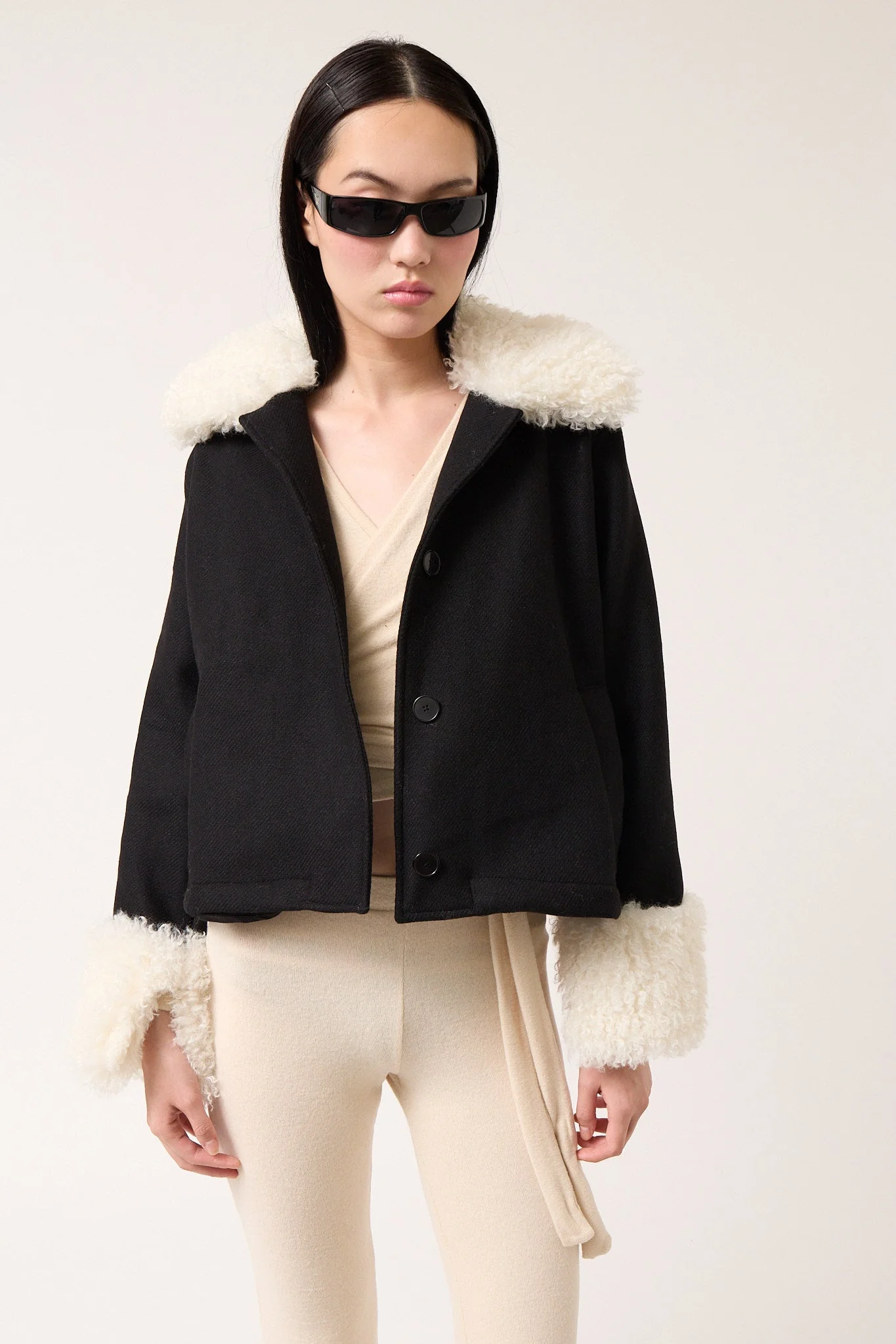 Colmillo de Morsa Wool Jacket with Contrast Collar and Cuffs - Black - Image 5