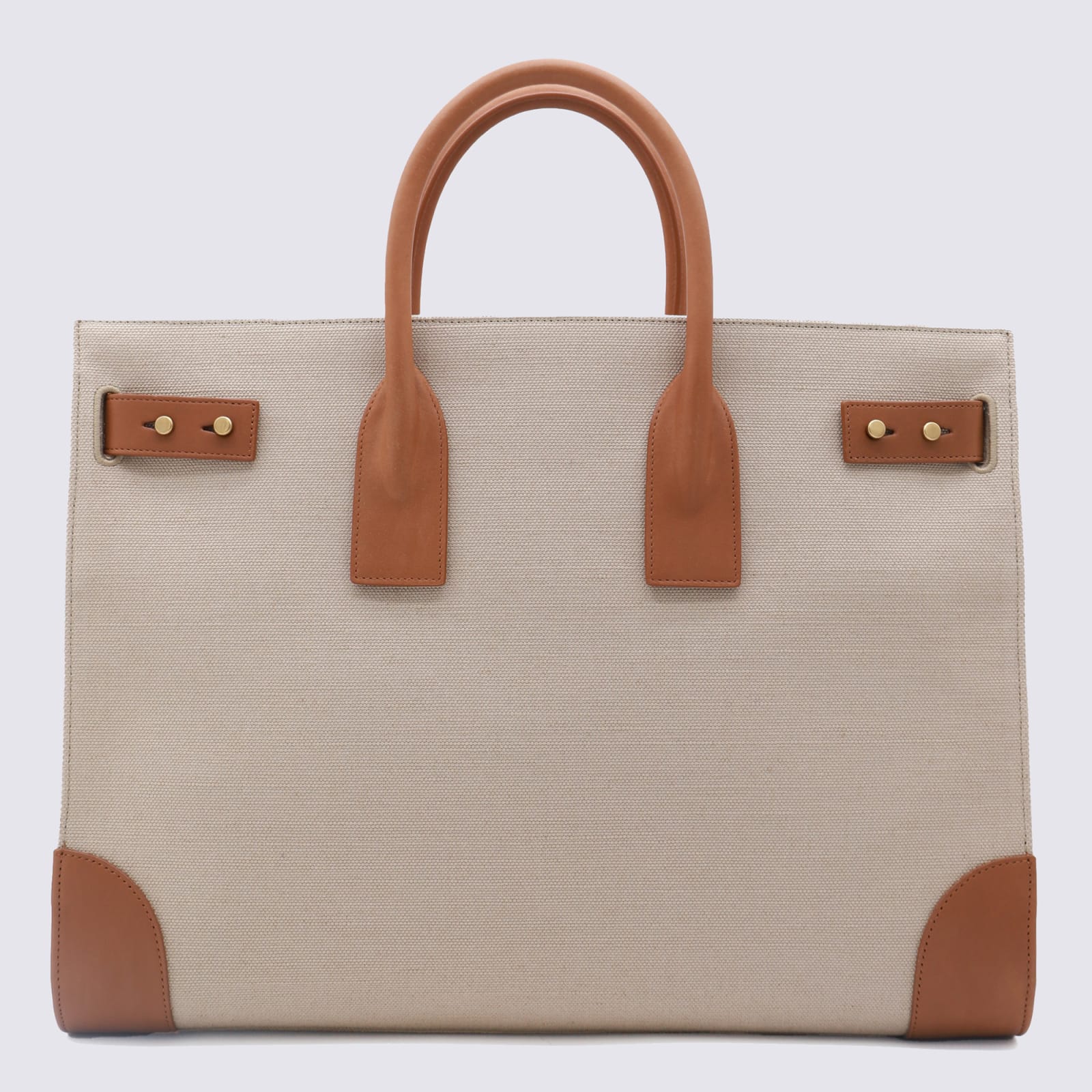 Saint Laurent Two-tone Canvas And Leather Large Sac De Jour Handbag - Desert Dust/Brick - Image 2