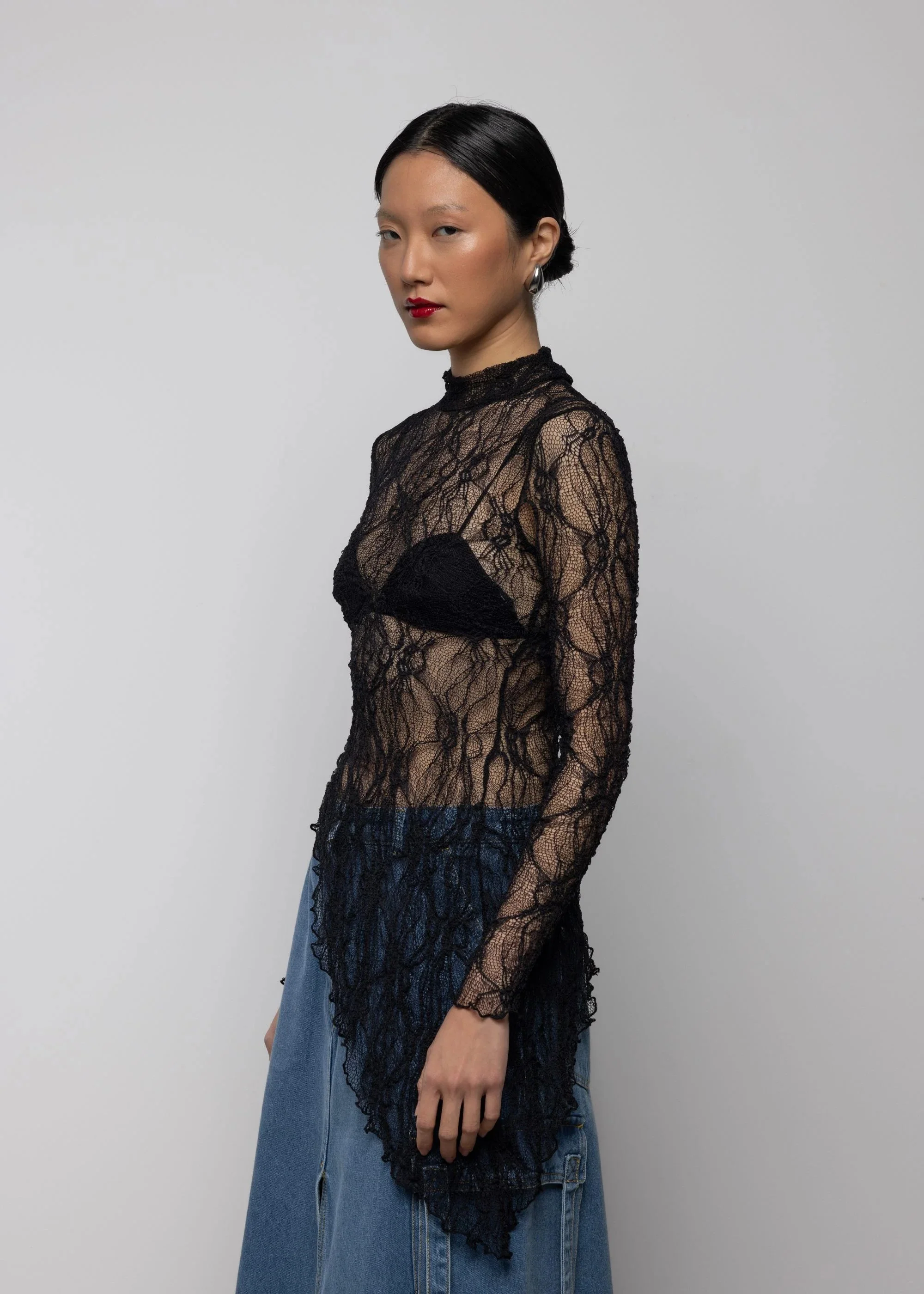 Esthé Lace Asymmetric High Neck Dress - Image 2