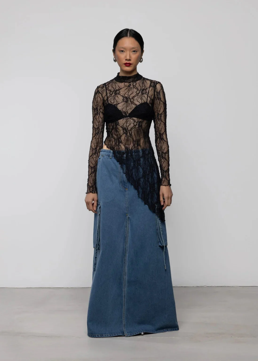 Esthé Lace Asymmetric High Neck Dress - Image 4