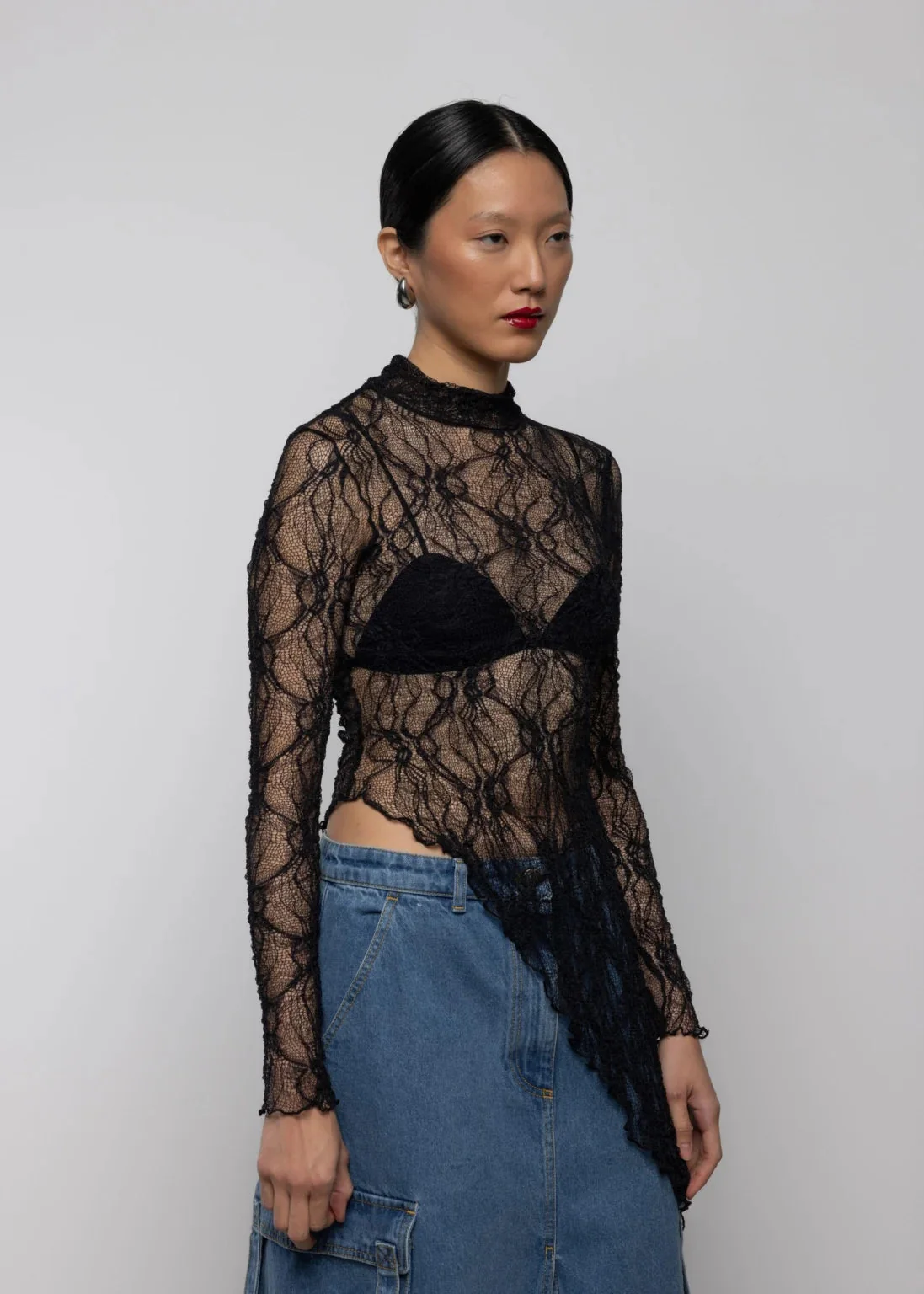 Esthé Lace Asymmetric High Neck Dress - Image 6