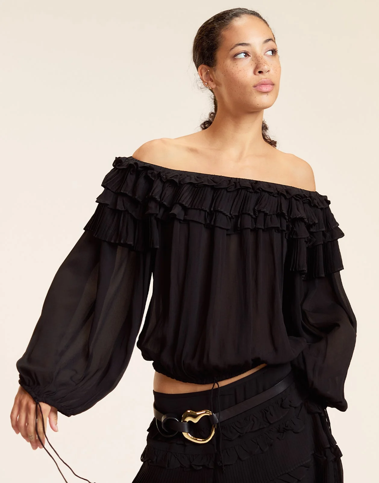 Cynthia Rowley Bella Ruffle Blouse - Black