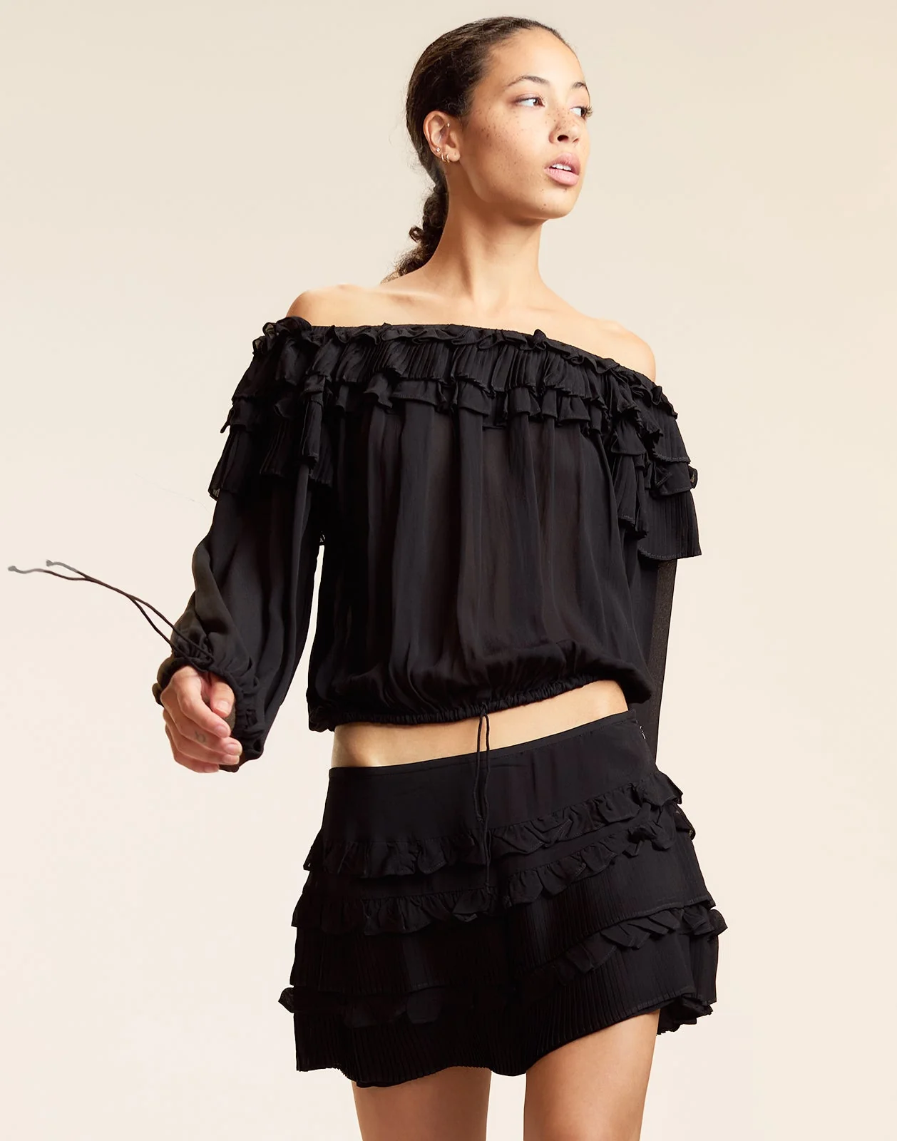Cynthia Rowley Bella Ruffle Blouse - Black - Image 2