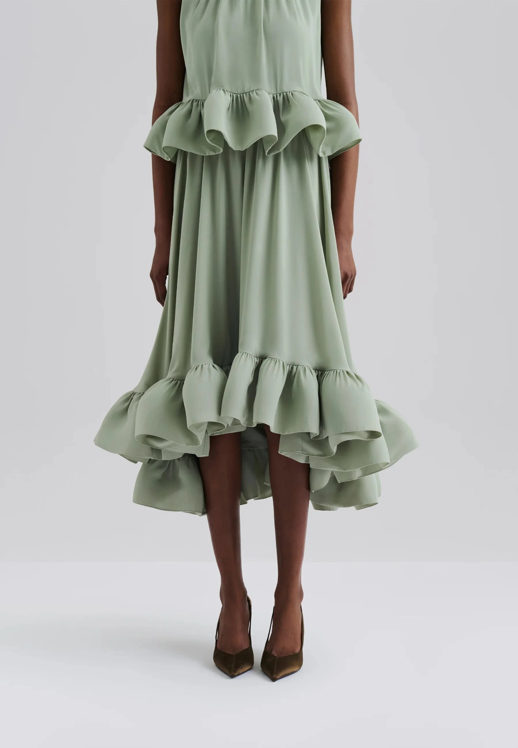 Malina Adriana Frilled Hem Midi Skirt - Sage