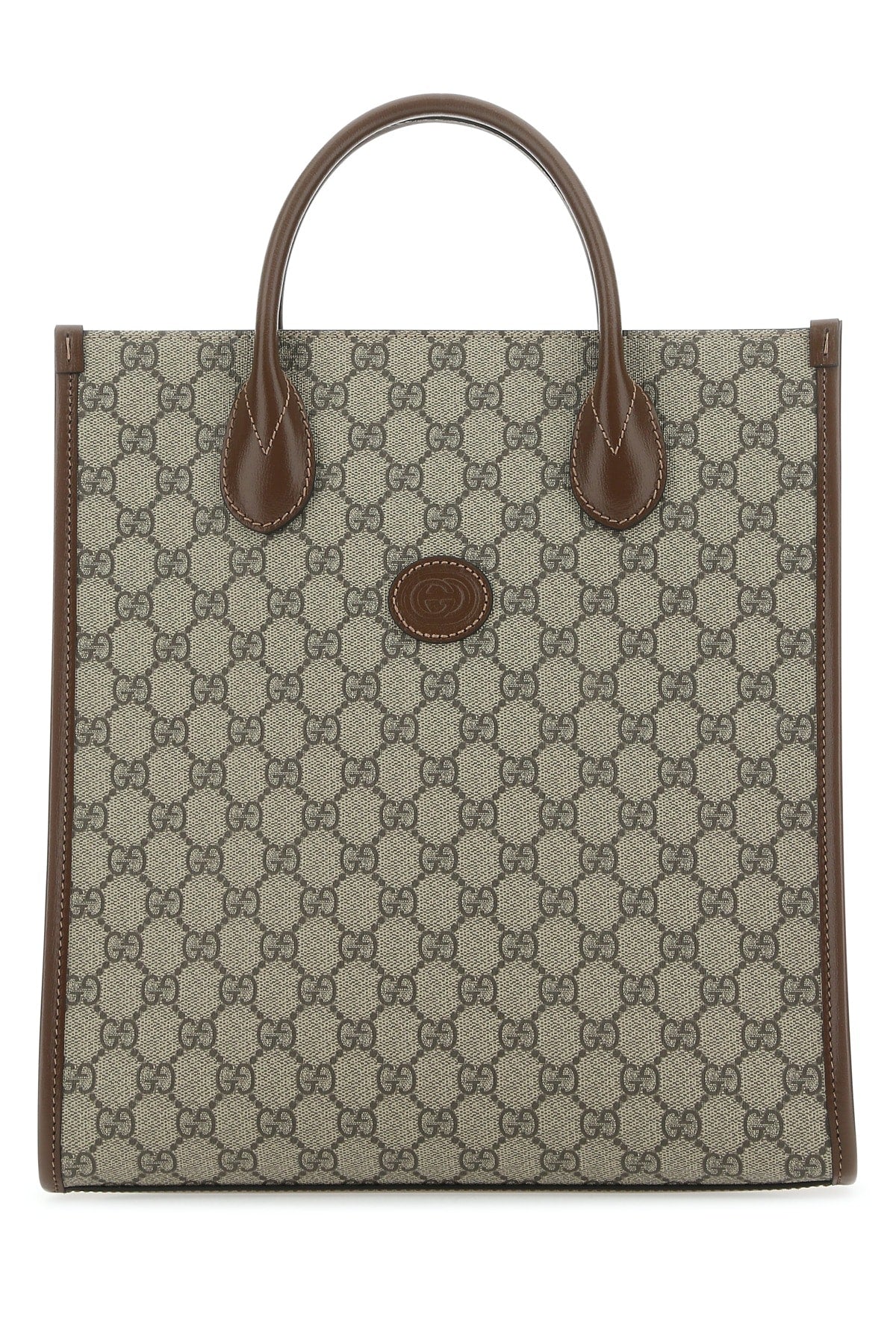 Gucci GG Supreme Fabric and Leather Handbag - Beige