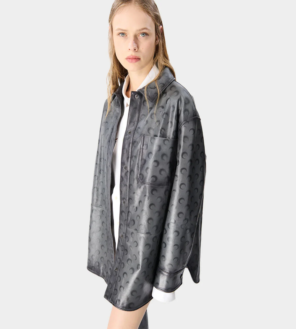 MARINE SERRE Moon Airbrushed Leather Overshirt - Image 5