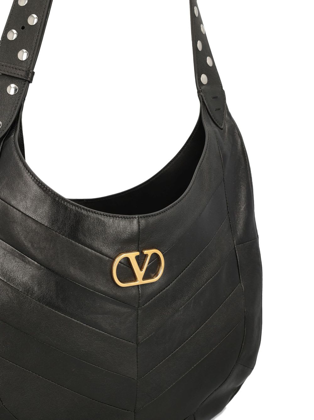 Valentino Garavani Hoboho Medium Leather Shoulder Bag - Black - Image 3