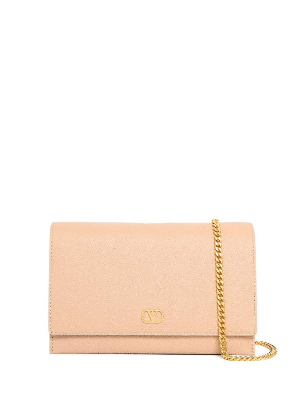 Valentino Garavani Vlogo Signature Leather Wallet On Chain - Powder