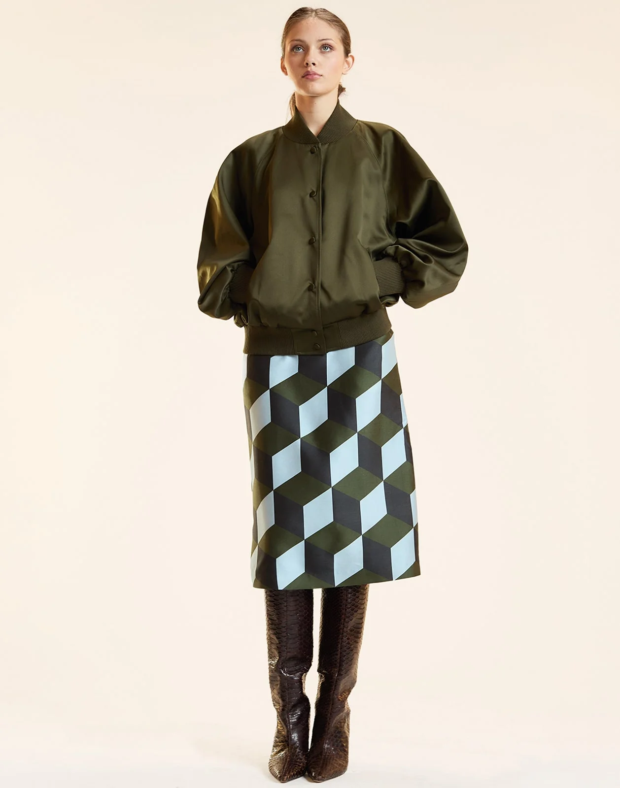 Cynthia Rowley Satin Bomber Jacket - Army Green - Image 2