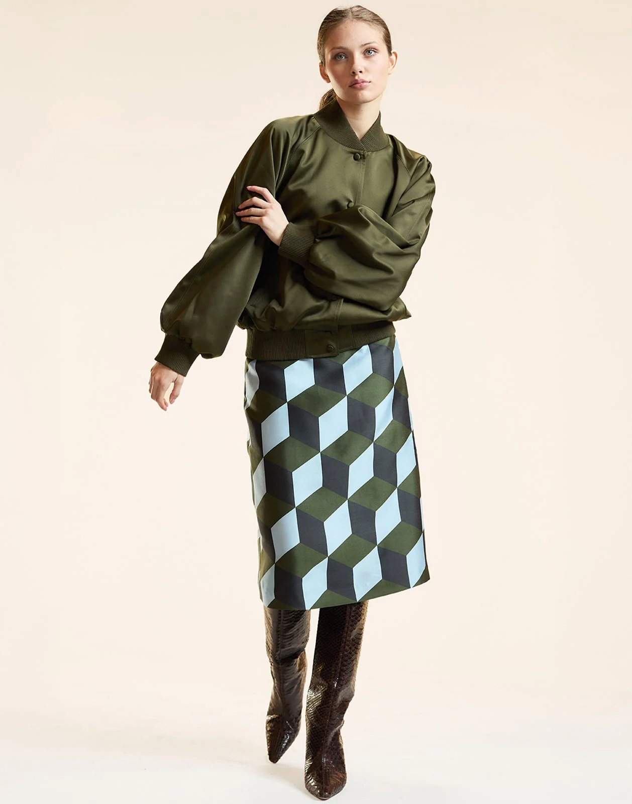 Cynthia Rowley Satin Bomber Jacket - Army Green - Image 4