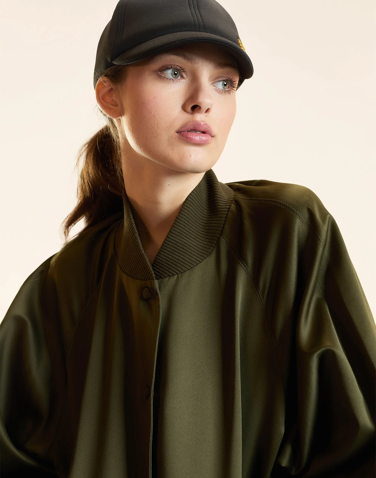 Cynthia Rowley Satin Bomber Jacket - Army Green - Image 6