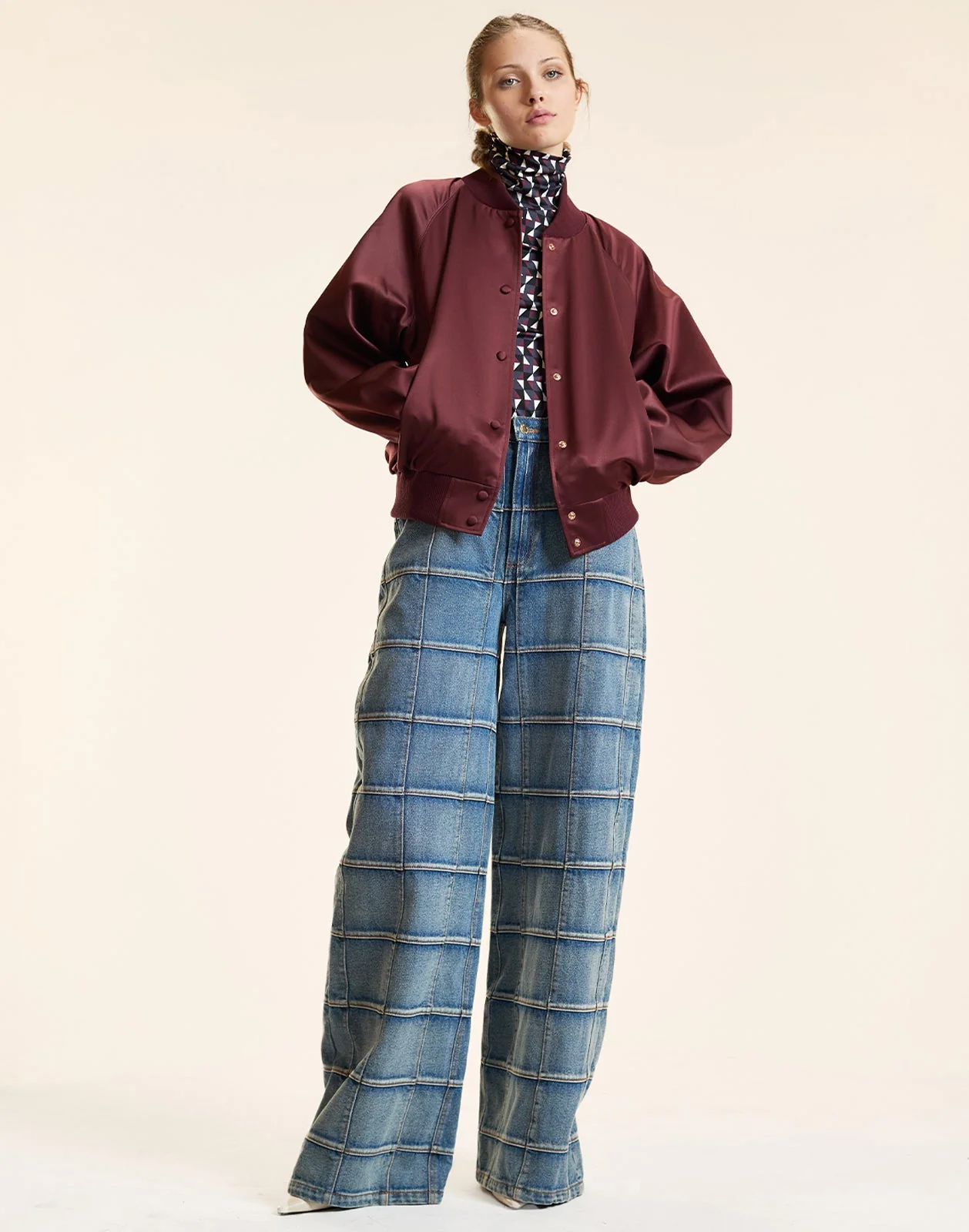 Cynthia Rowley Satin Bomber Jacket - Burgundy - Image 4