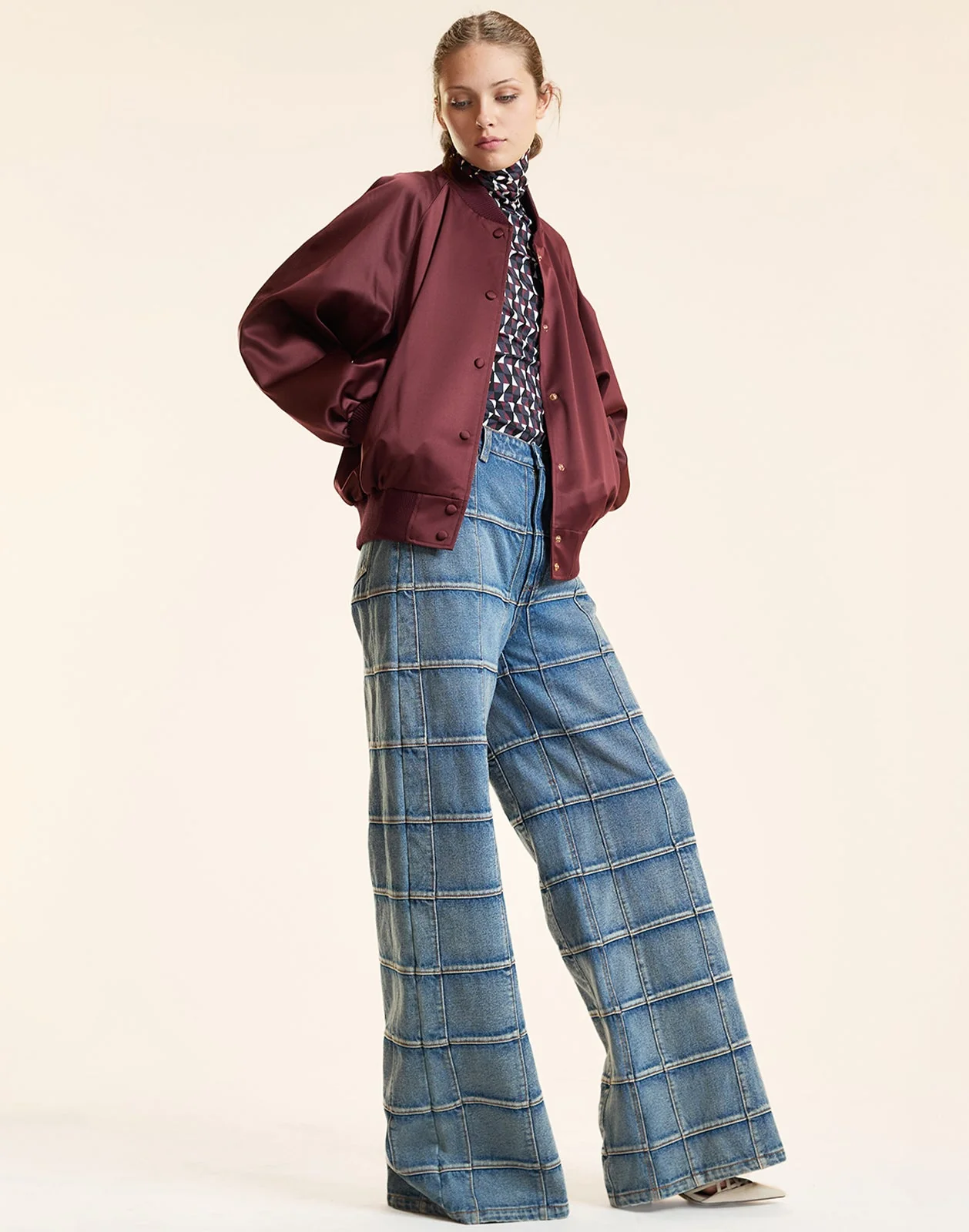 Cynthia Rowley Satin Bomber Jacket - Burgundy - Image 5