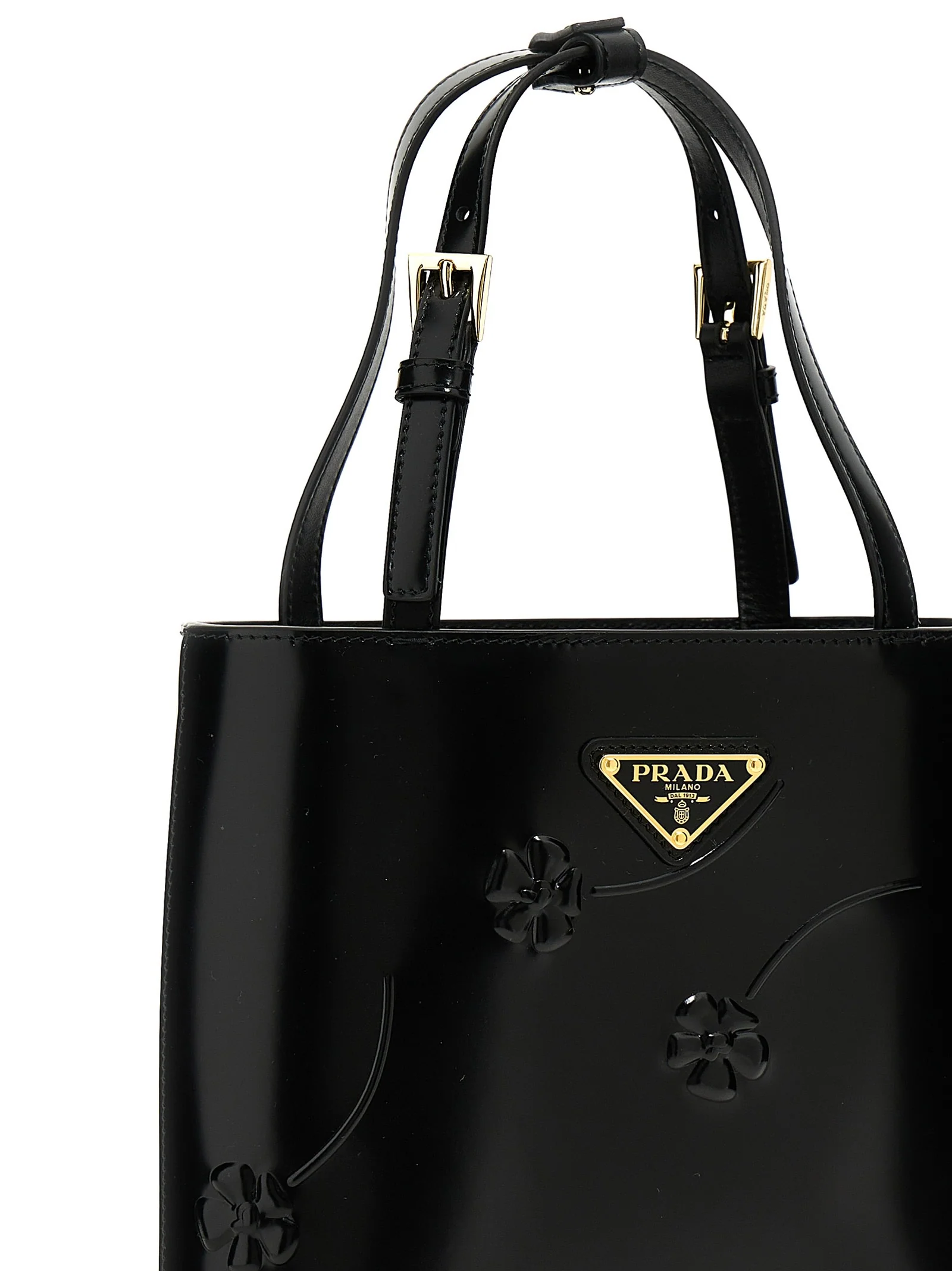 Prada Flower Mini Shopping Bag - Black - Image 3