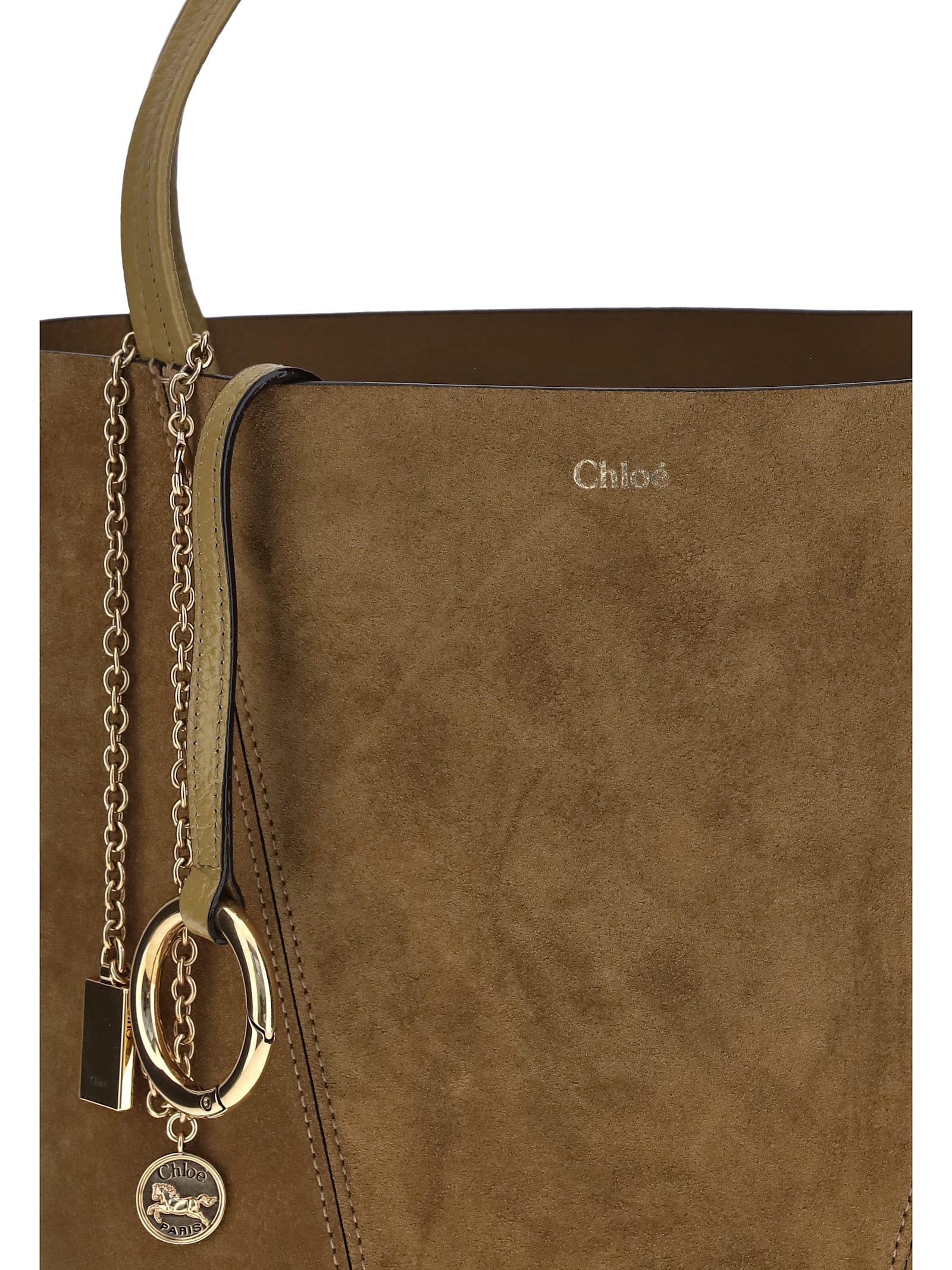 Chloé Suede Spin Tote Bag - Kaki - Image 4