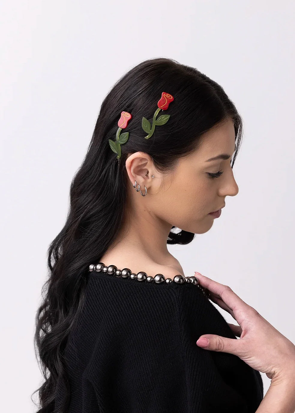 Winona Irene Red Rose Barrette Set - Image 2