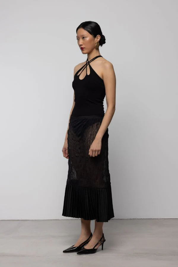 Esthé Sheer Crinkle Column Midi Skirt With Pleats Skirt - Image 2