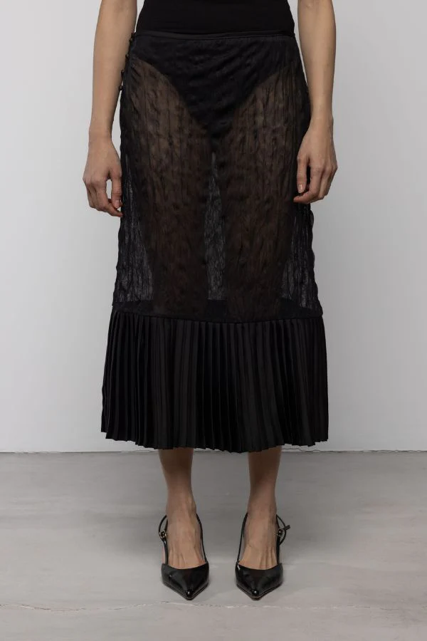 Esthé Sheer Crinkle Column Midi Skirt With Pleats Skirt - Image 3