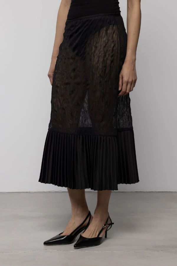 Esthé Sheer Crinkle Column Midi Skirt With Pleats Skirt - Image 4