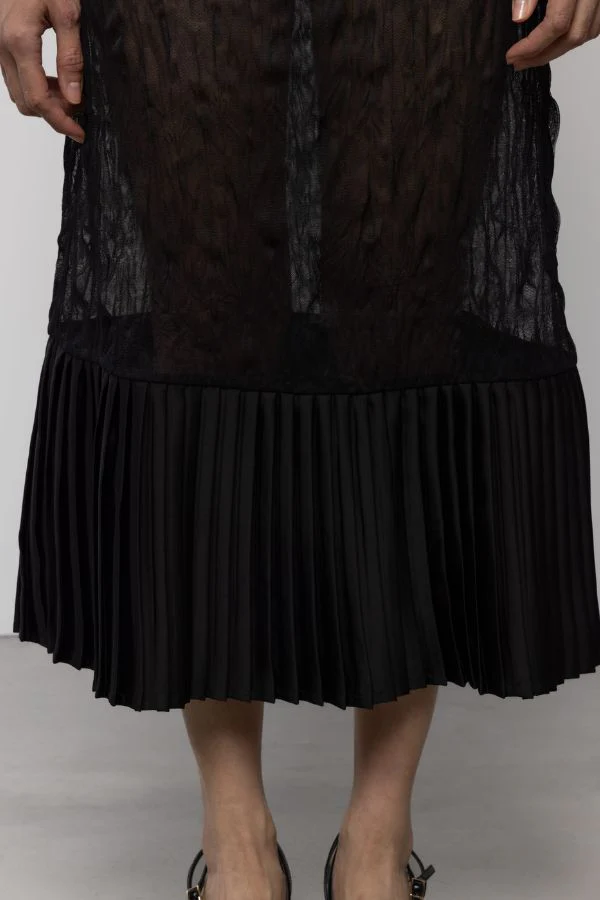 Esthé Sheer Crinkle Column Midi Skirt With Pleats Skirt - Image 6