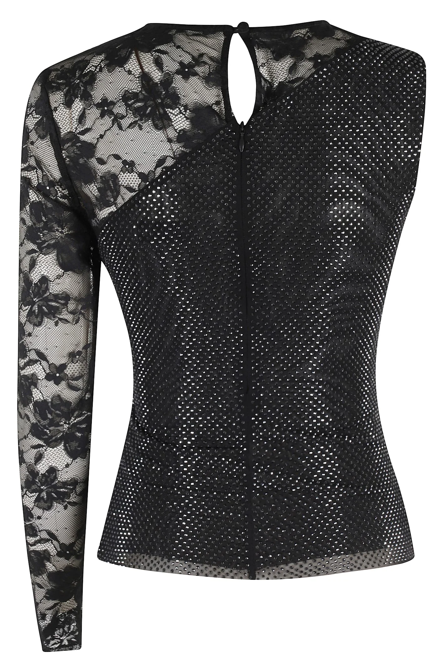 Self-Portrait Rhinestone Lace Sleeve Top - Black - Image 2