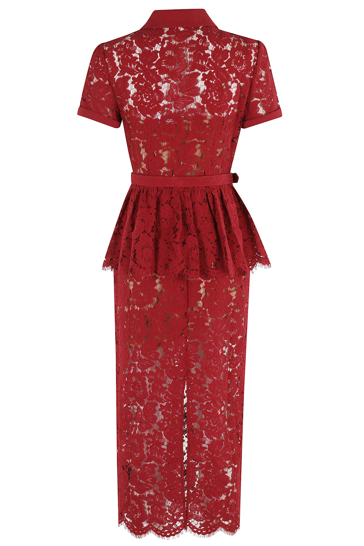 Self-Portrait Lace Peplum Midi Dress - Burgundy - Image 2