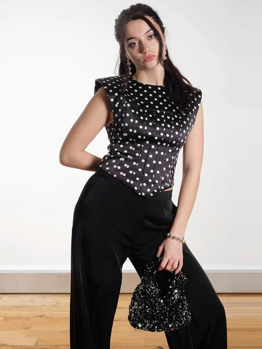 Ganni Polka Dot Satin Corset Top - Image 2