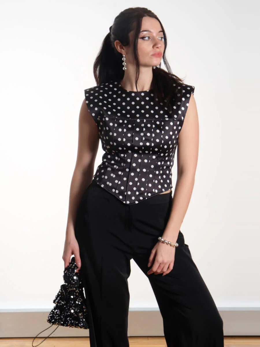 Ganni Polka Dot Satin Corset Top - Image 7