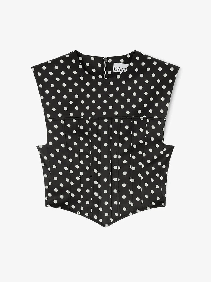 Ganni Polka Dot Satin Corset Top - Image 9