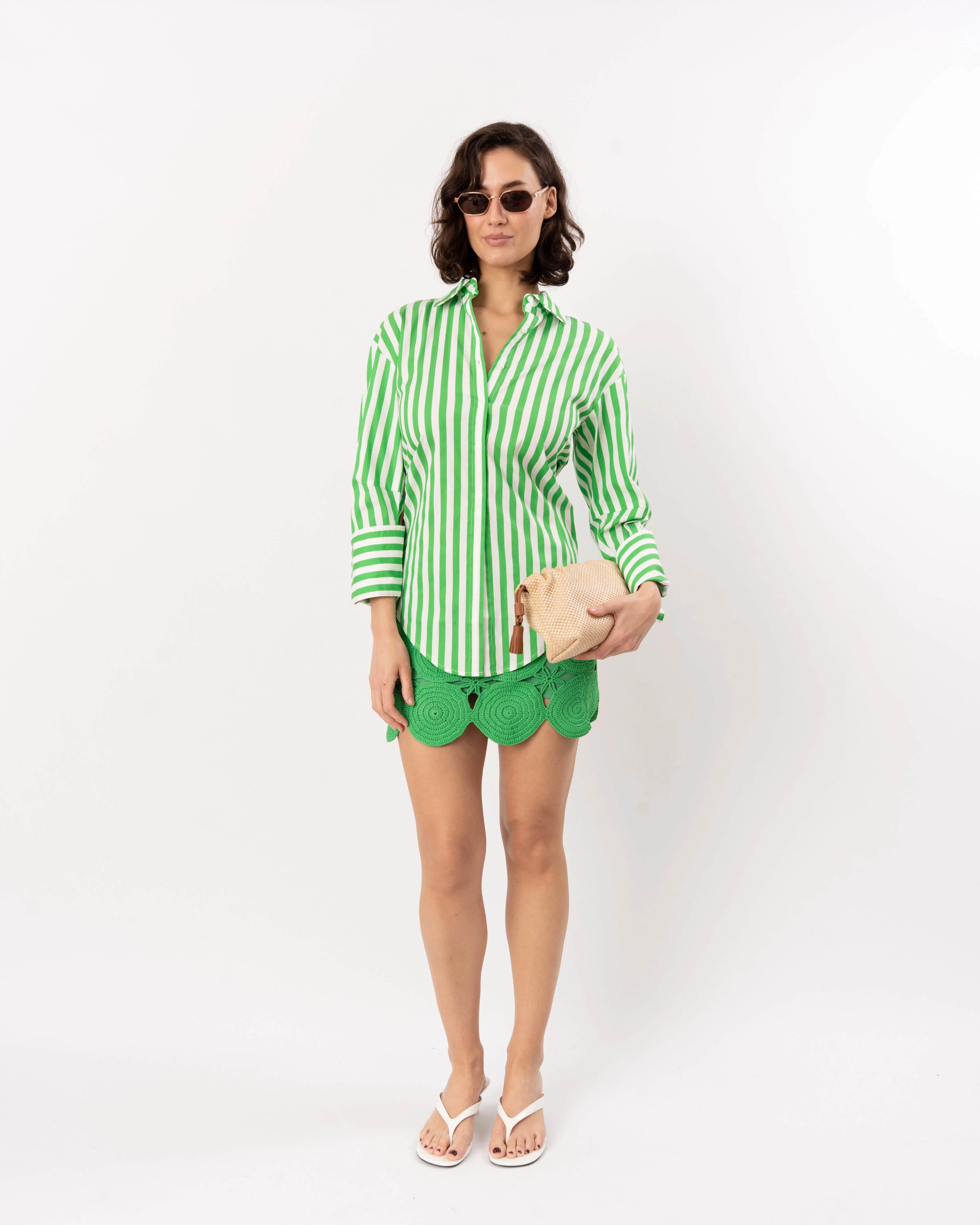 Simon Miller Loch Poplin Button-Up Shirt - Grass Green/Macadamia - Image 3