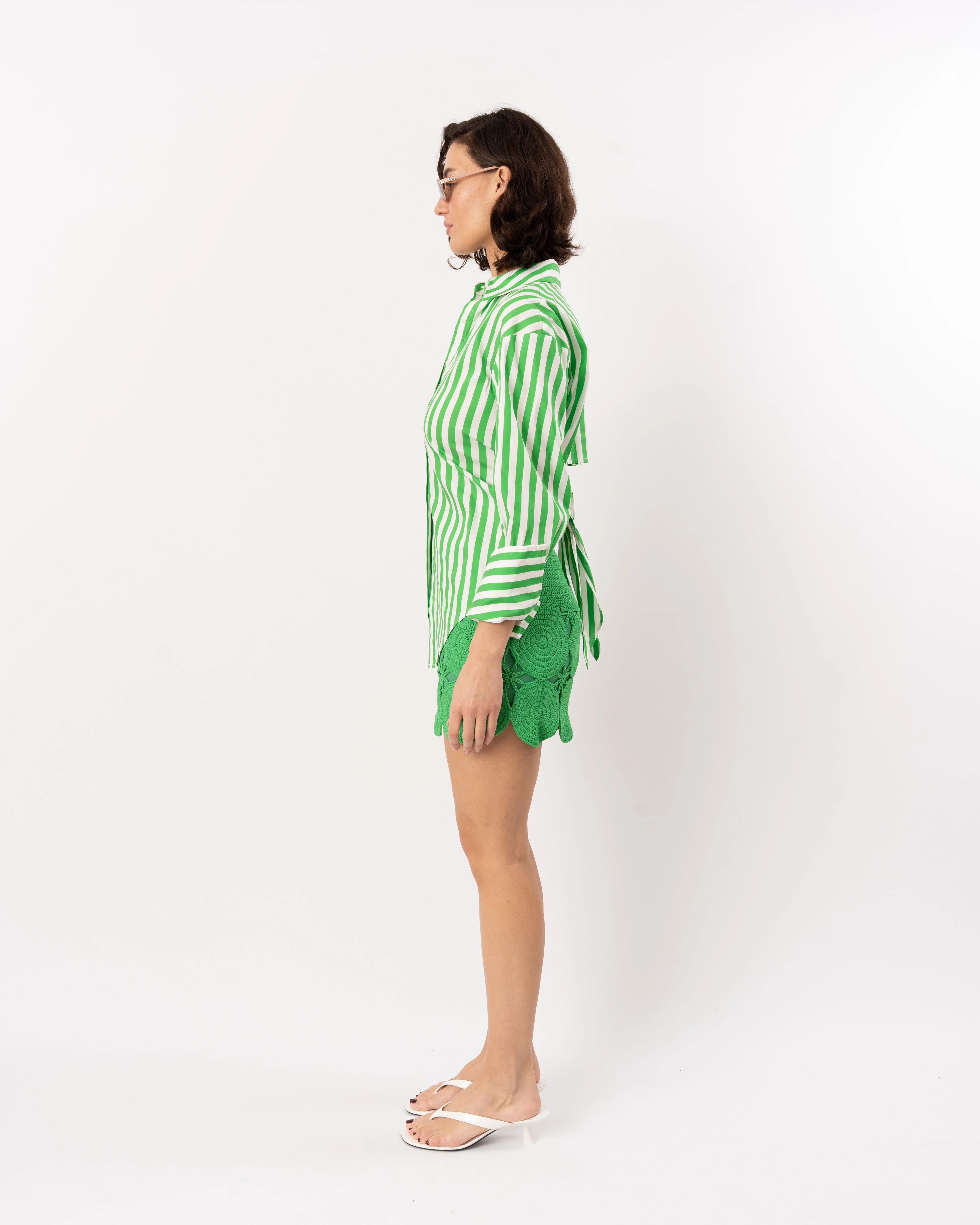 Simon Miller Loch Poplin Button-Up Shirt - Grass Green/Macadamia - Image 5