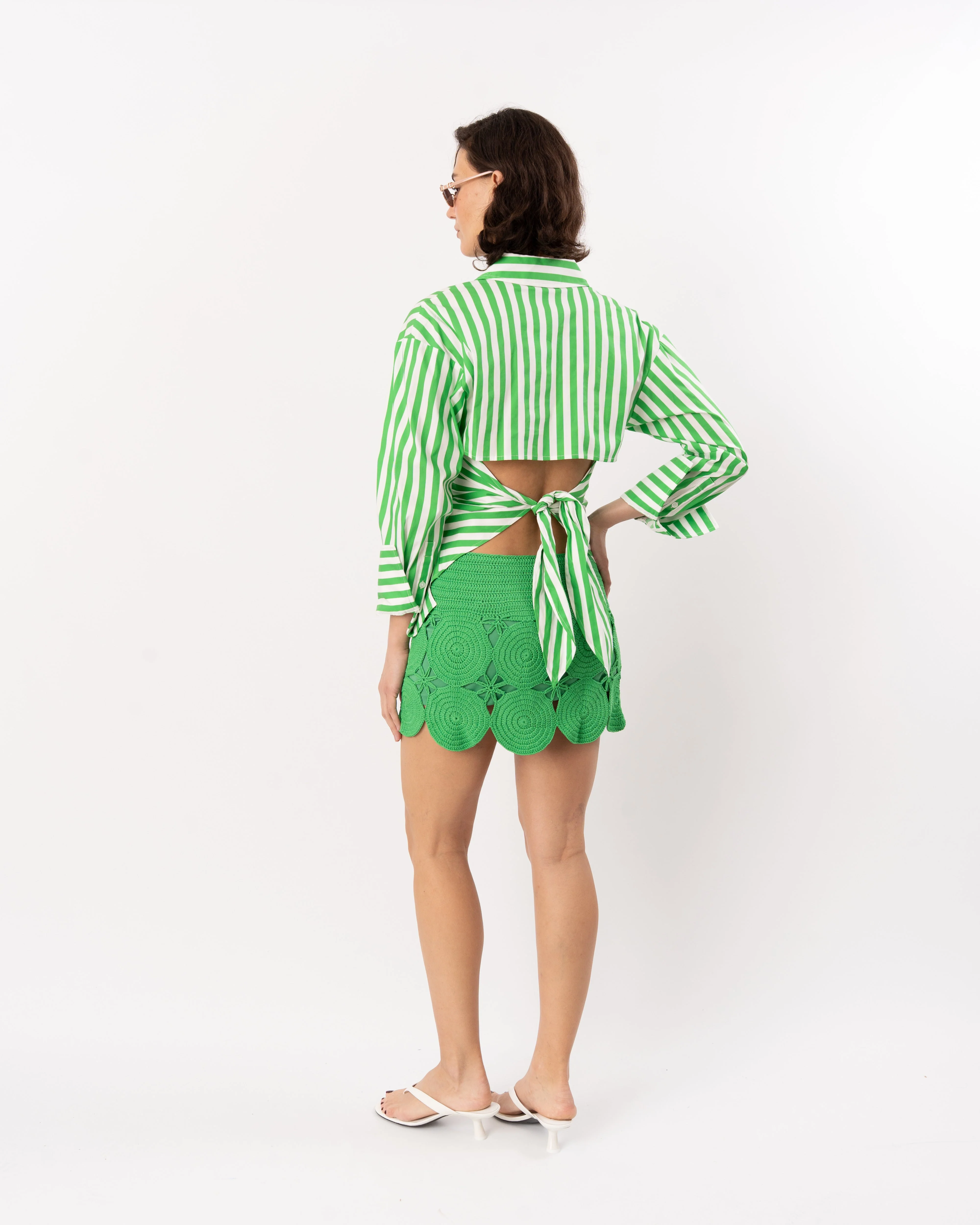 Simon Miller Loch Poplin Button-Up Shirt - Grass Green/Macadamia - Image 6