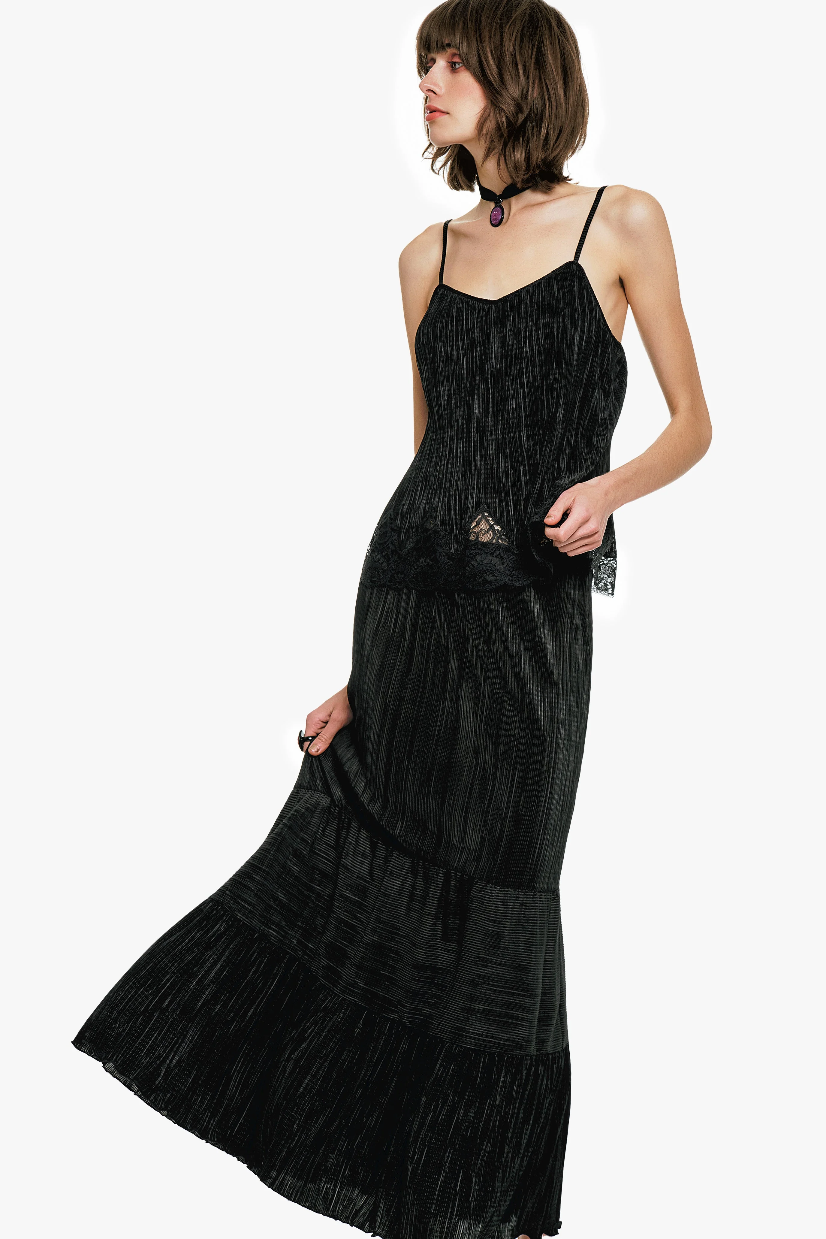Anna Sui Plissé Tiered Maxi Skirt - Black - Image 2