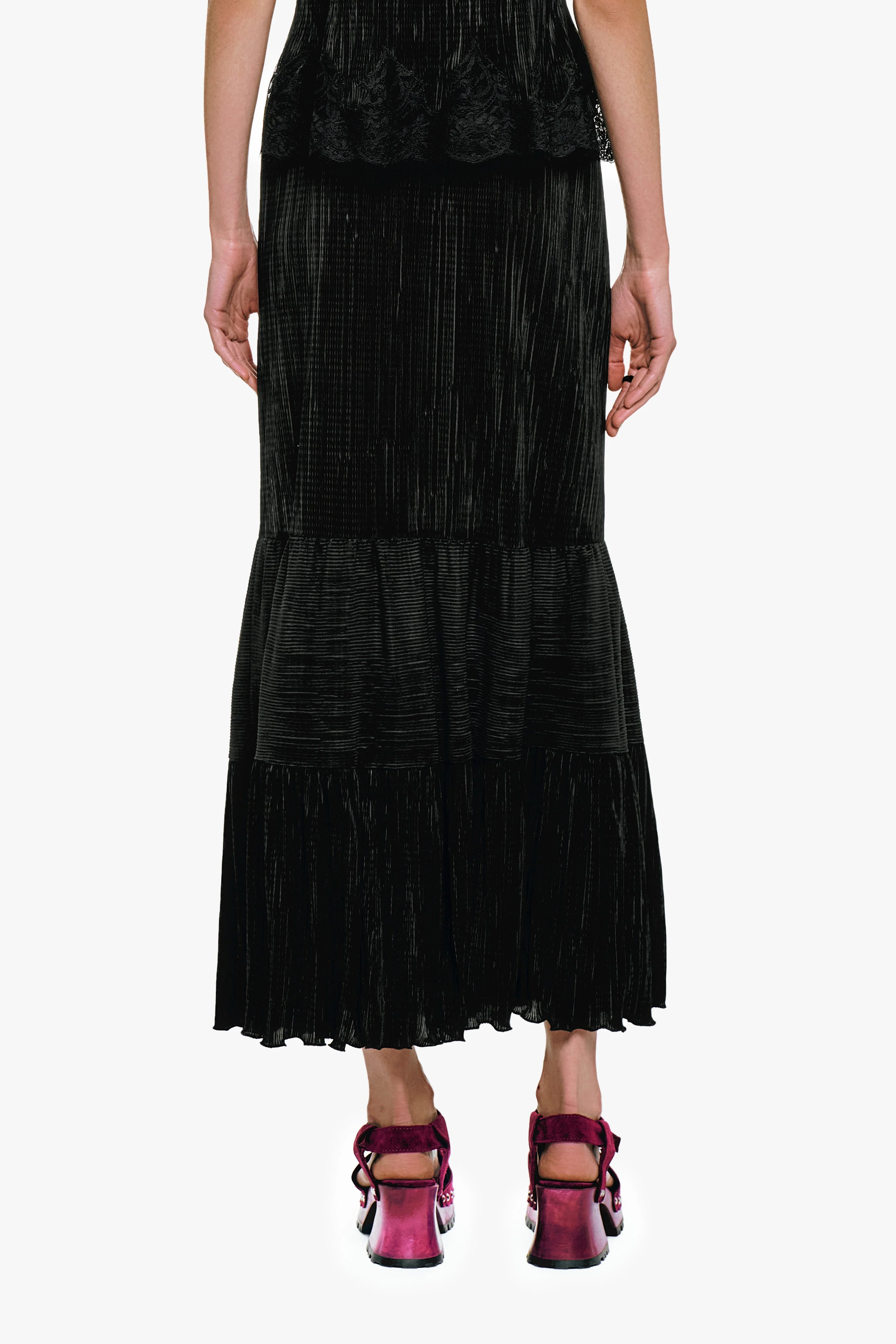 Anna Sui Plissé Tiered Maxi Skirt - Black - Image 5