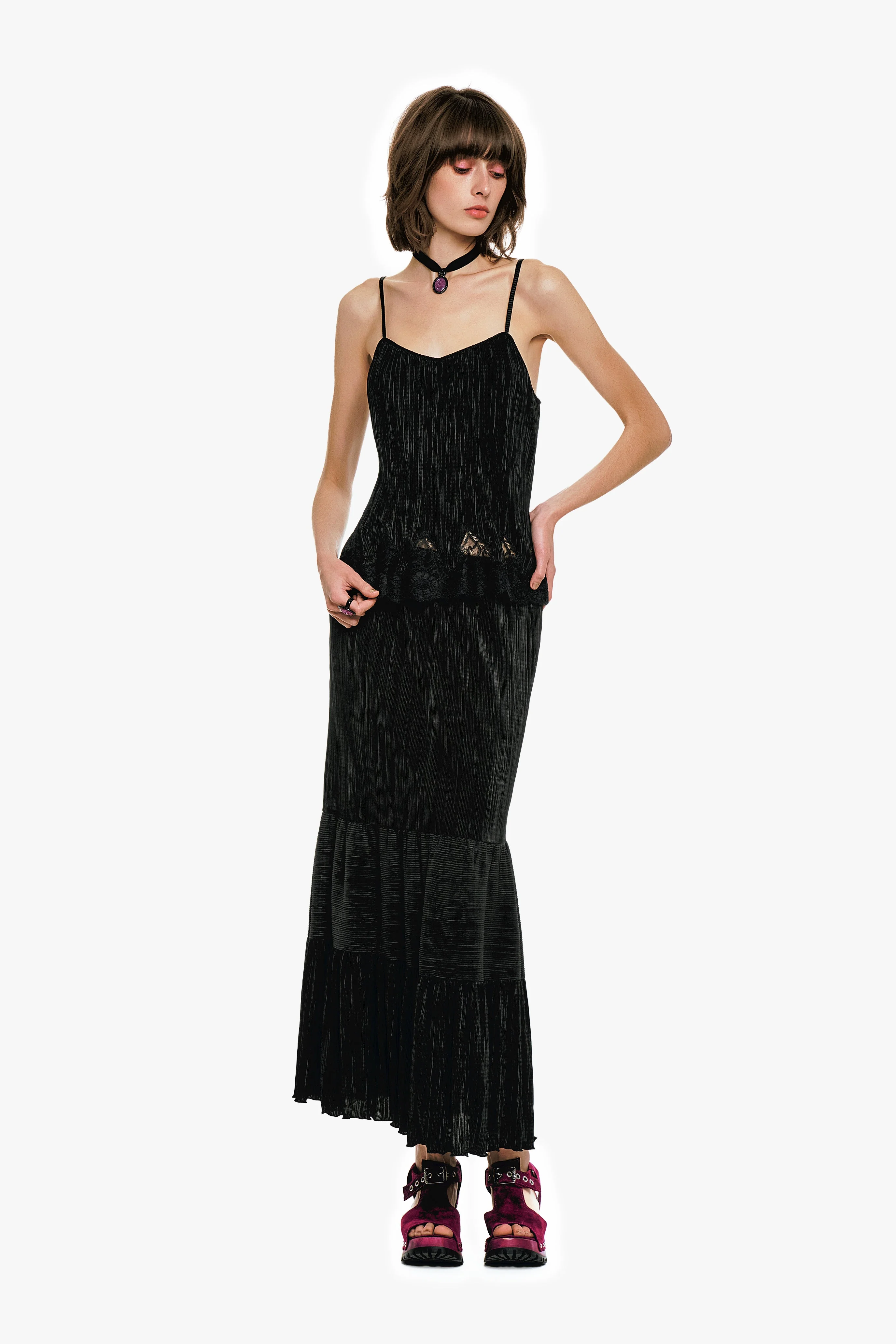 Anna Sui Plissé Tiered Maxi Skirt - Black - Image 6