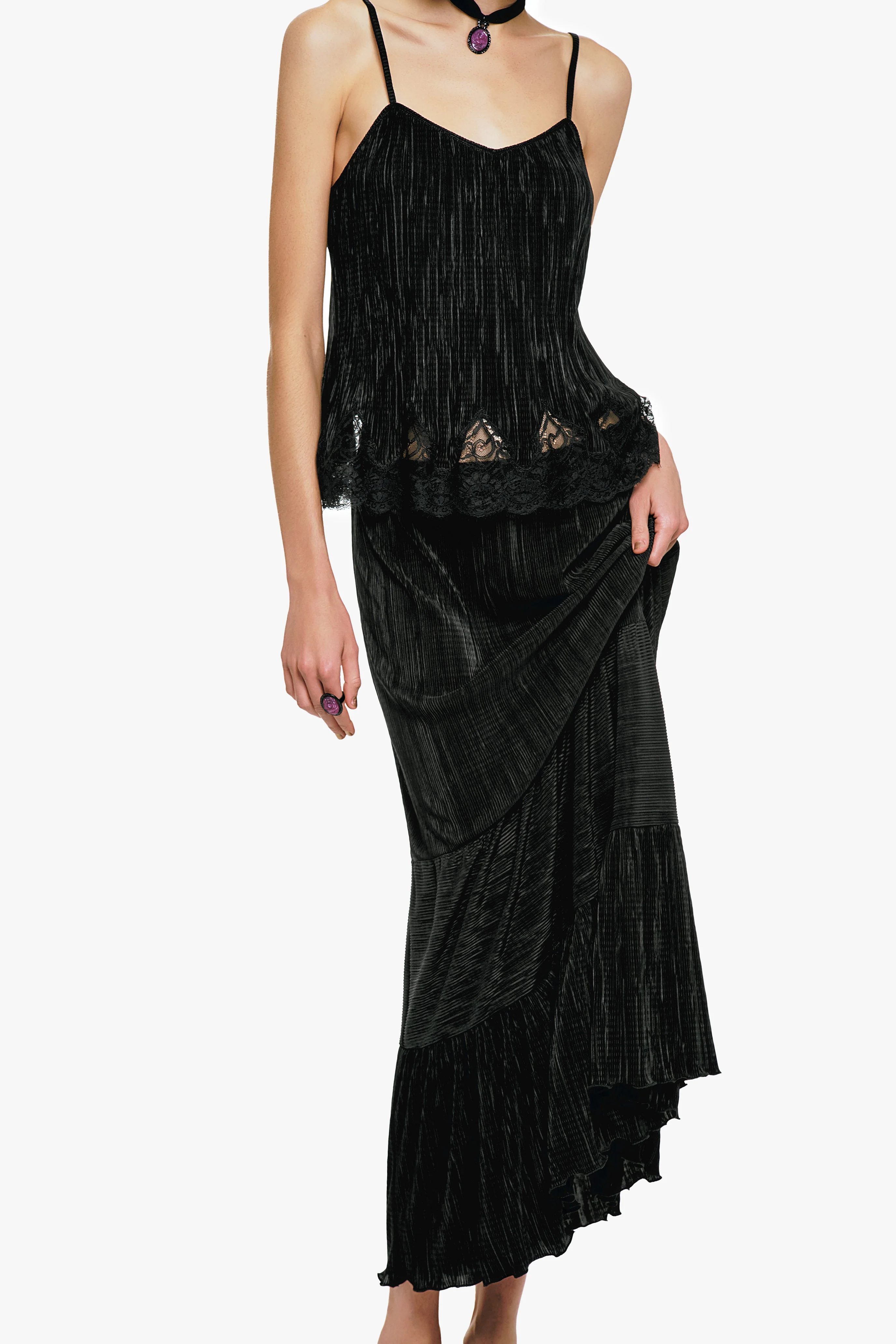 Anna Sui Plissé Tiered Maxi Skirt - Black - Image 7
