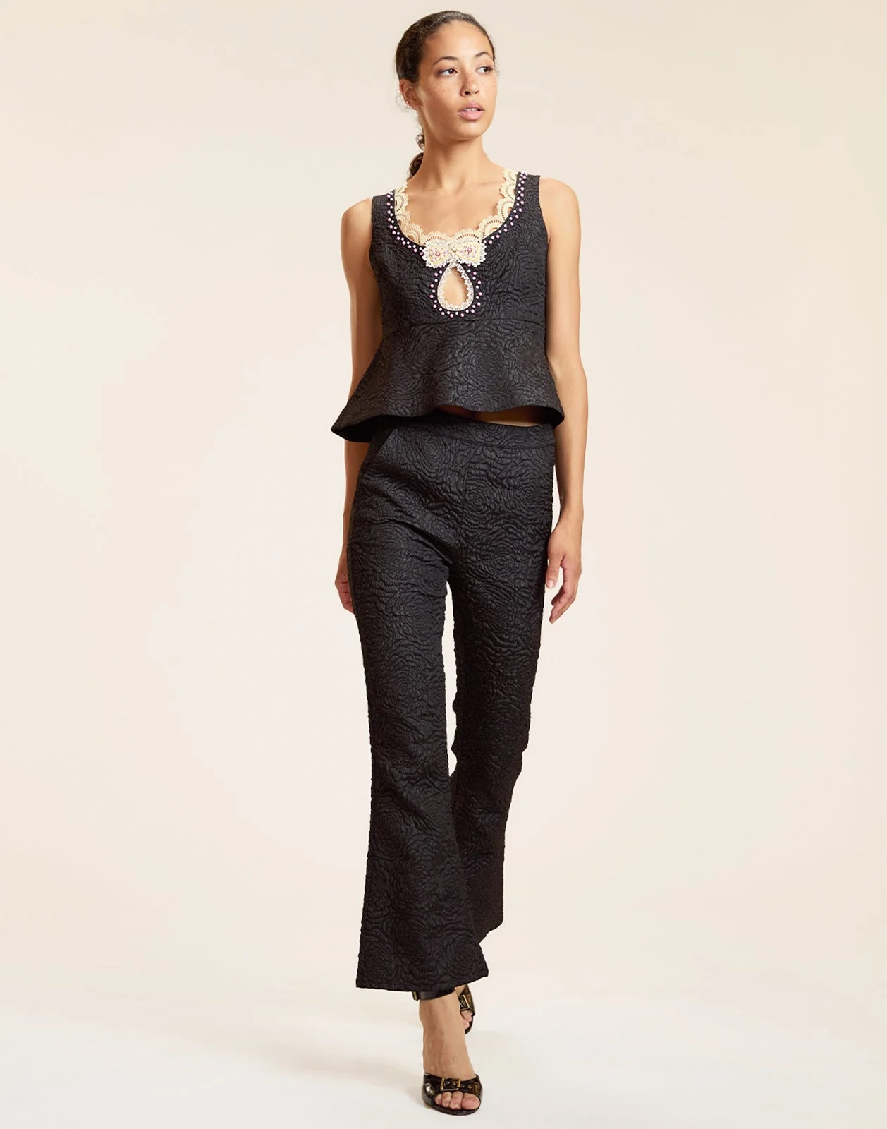 Cynthia Rowley Petit Four Lace Trim Top - Black - Image 3