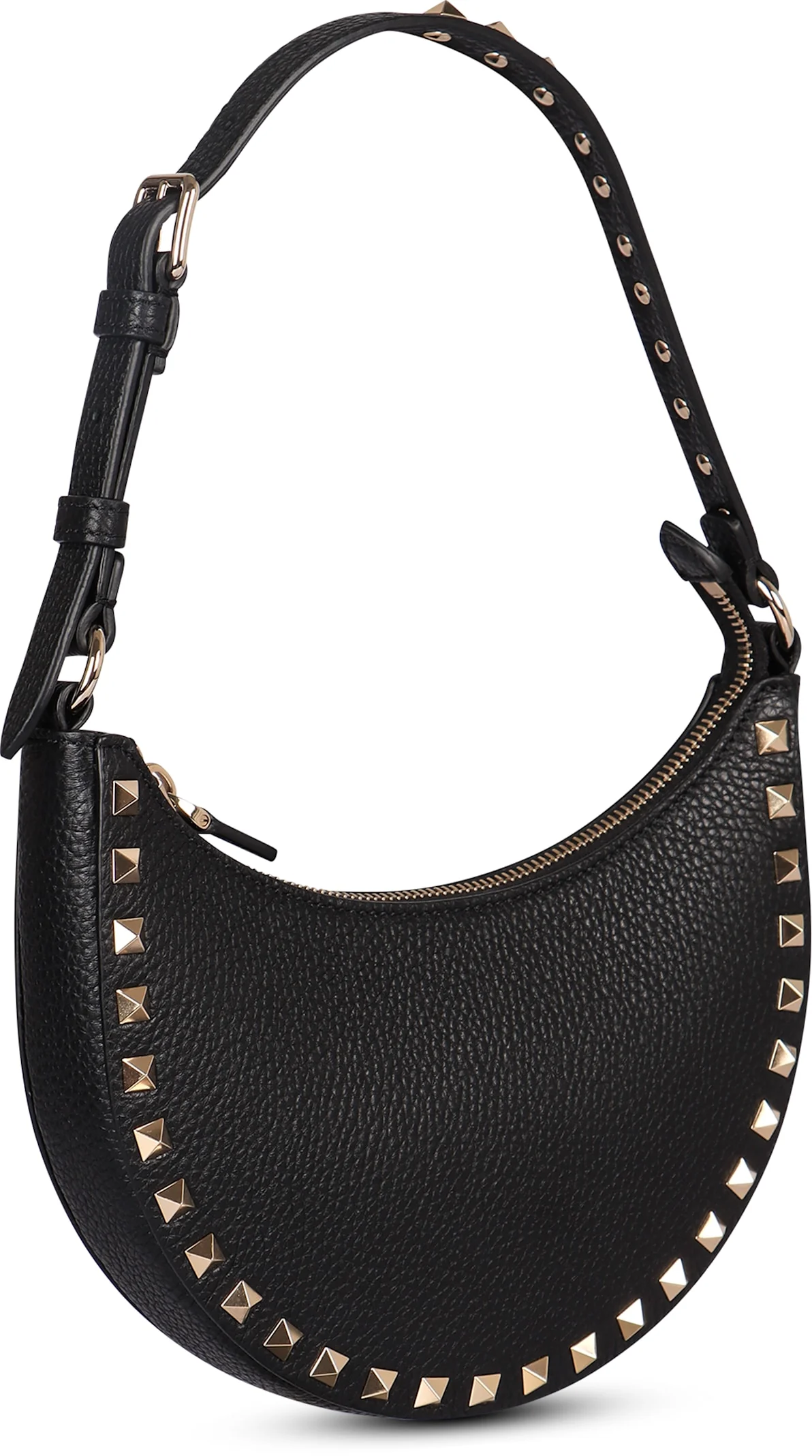 Valentino Garavani Rockstud Mini Leather Hobo Bag - Black - Image 3
